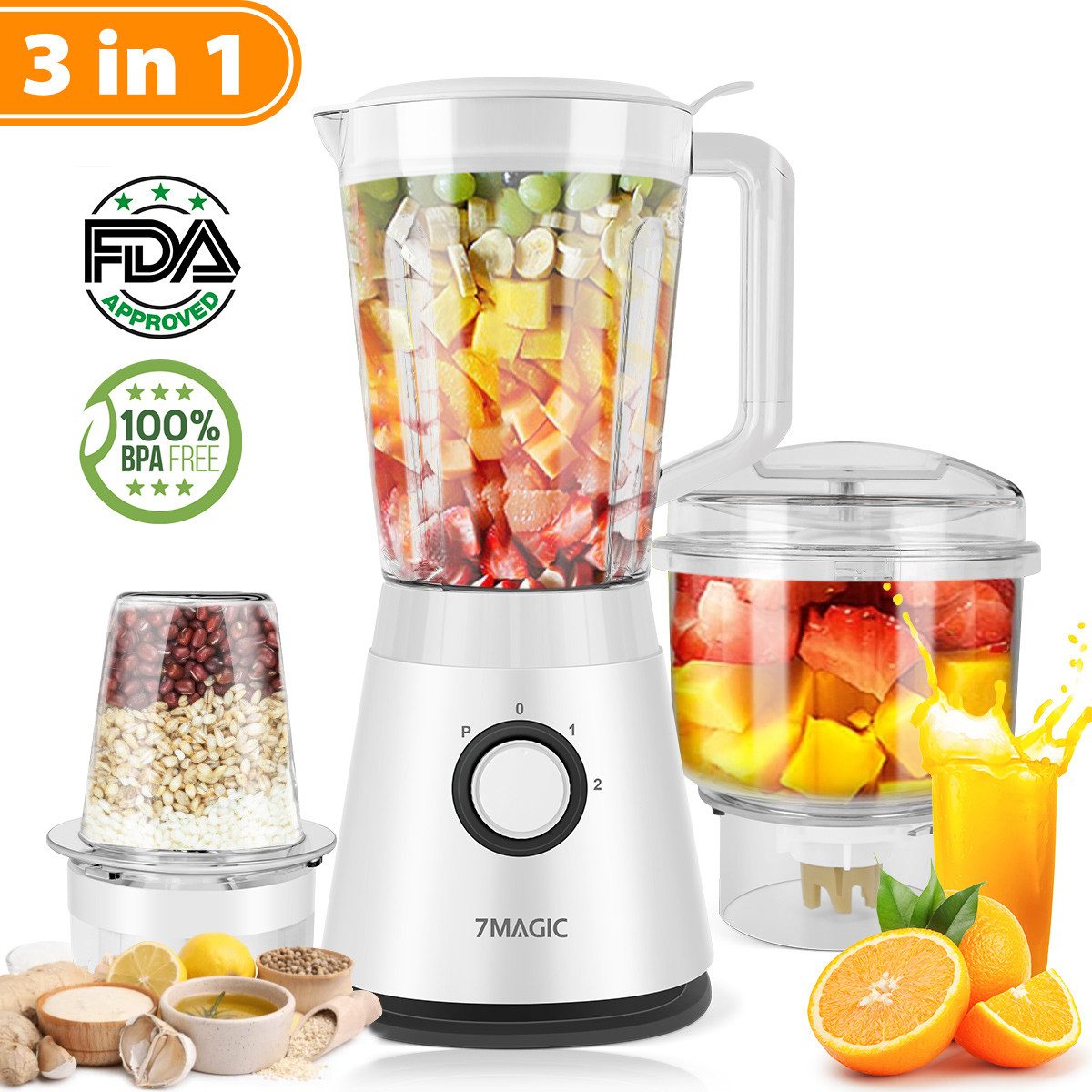 Standmixer 3 in 1 Smoothie mixer, 600W hochleistungsmixer smoothie maker