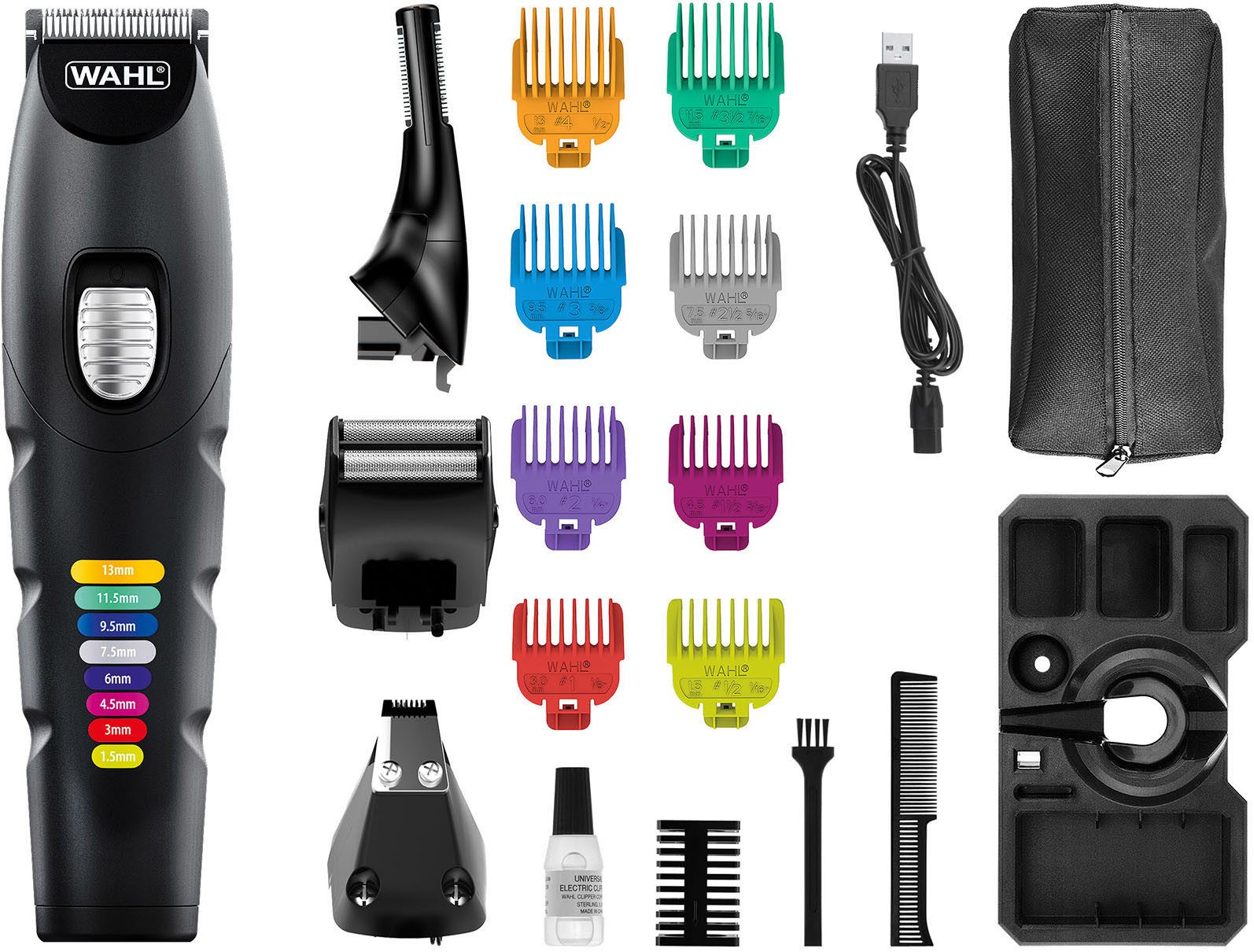 Wahl Multifunktionstrimmer Color Trim Advanced, 18-teiliges Akku-Multigroomer Set, Farbcodierte Aufsteckkämme, Lithium-Ionen-Technologie, USB Aufladung