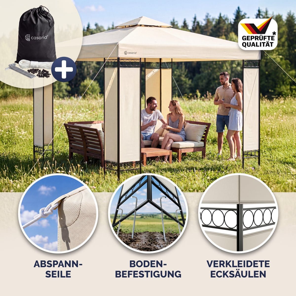 Casaria Pavillon Lorca, 3x3m Farbwahl UV-Schutz 50+ Wasserabweisend Stabil Robust Metall mit