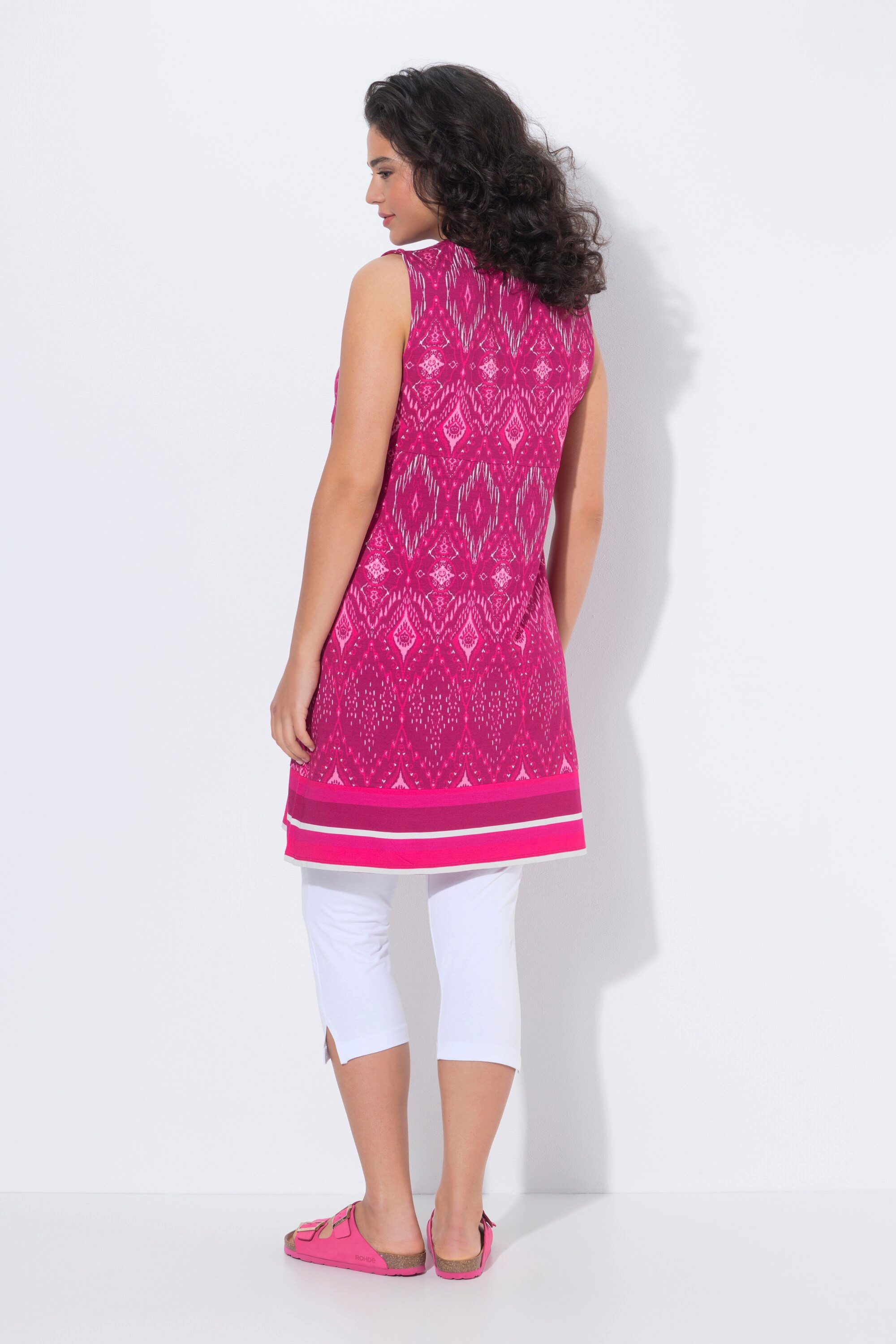 Ulla Popken Minikleid Jerseykleid Bordüre A-Linie Rundhals ärmellos