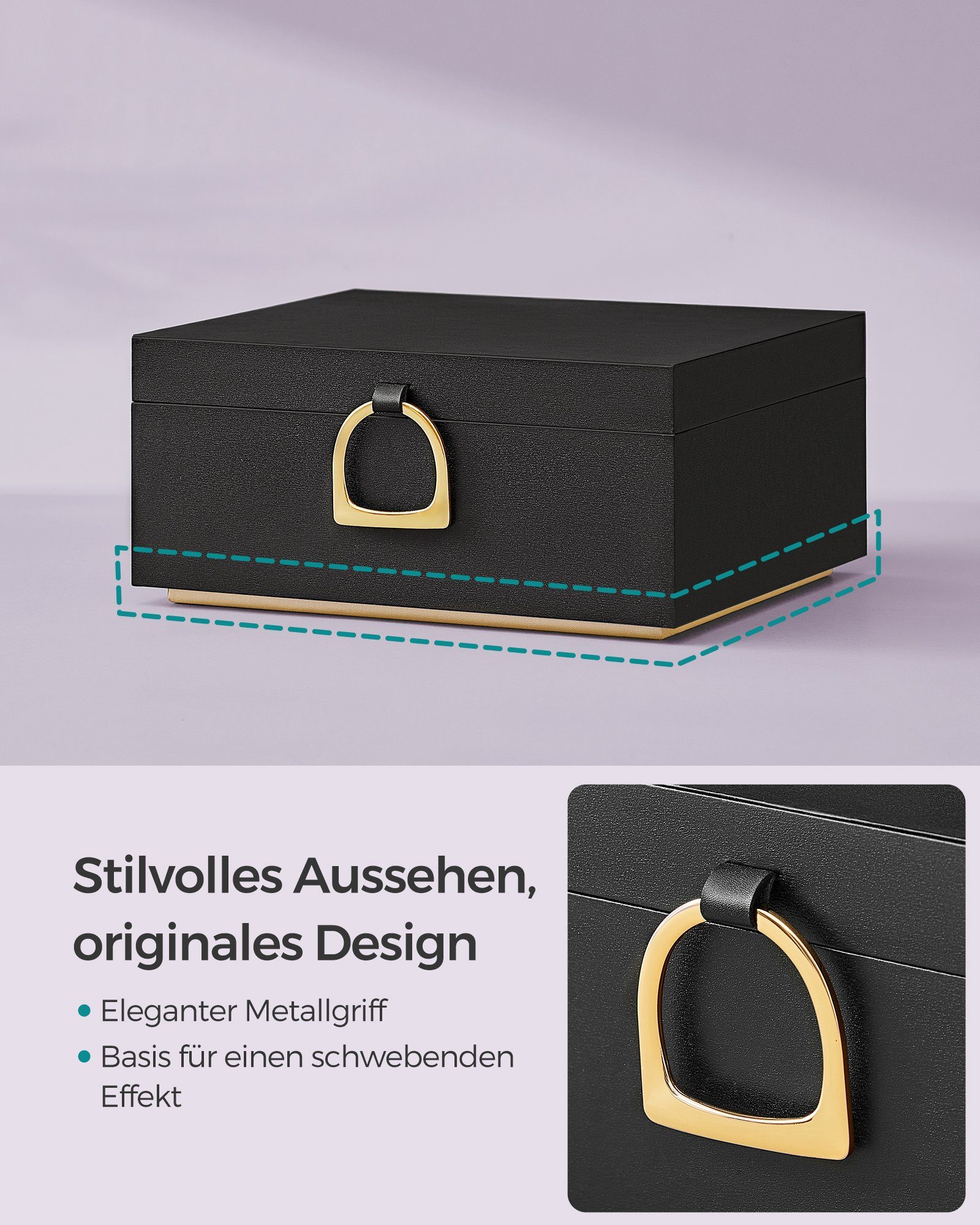 SONGMICS Schmuckkasten Schmuckkästchen Schmuckkasten mit Griff, 2 Ebenen, 23,9 x 20 x 11,2 cm, Geschenkidee, schwebender Effekt, Schmuckbox – Bild 4 von 5