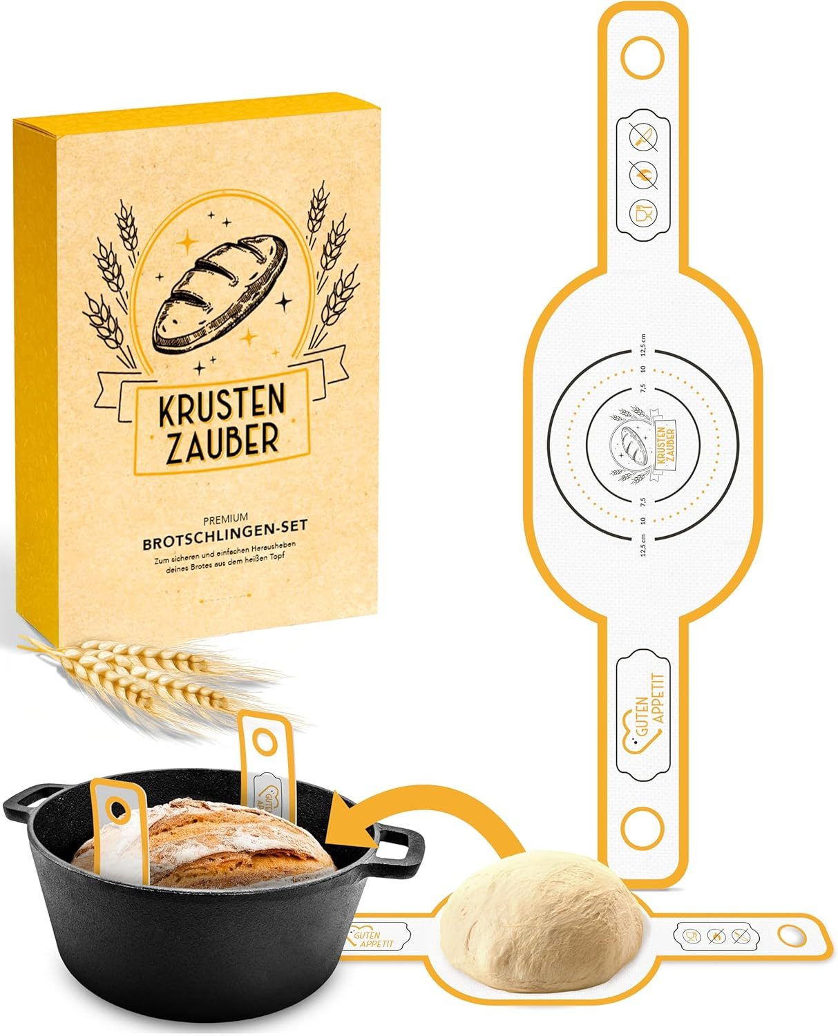 Krustenzauber Backmatte Zubehör - Brotschlingen, Schneebesen, Backmatte, Teig Reinigungstücher, 1x Brotschlinge Oval