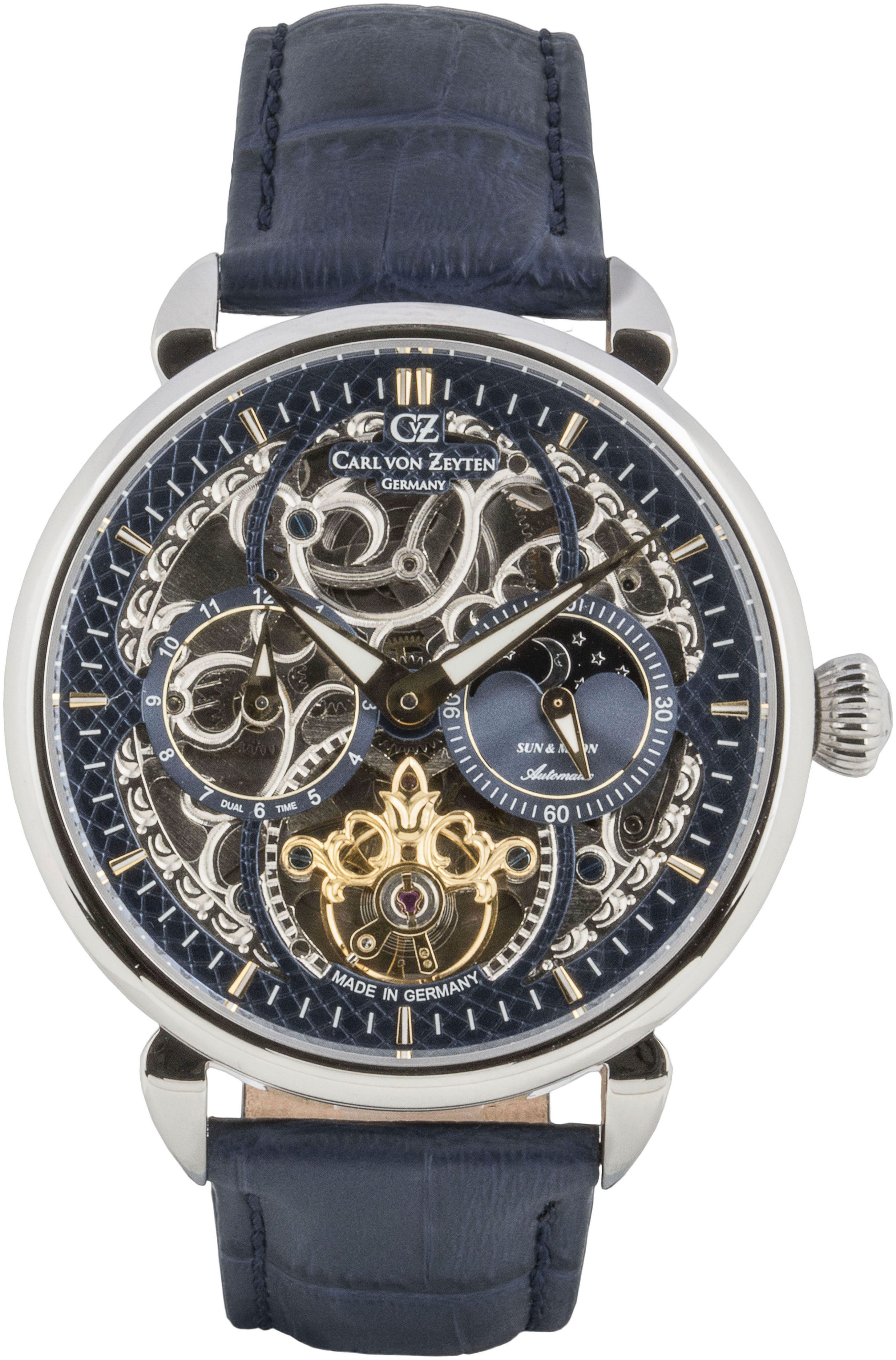 Carl von Zeyten Automatikuhr Neukirch CVZ0005BLGS, Armbanduhr, mechanische Uhr, Herrenuhr, Skelettuhr, Made in Germany