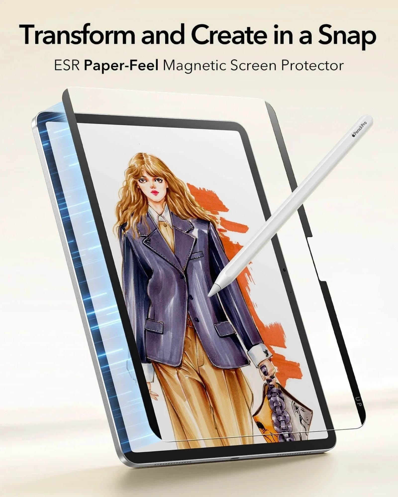 ESR Displayschutzfolie Magnetic (abnehmbar) Paper-Feel für Apple iPad Pro 11" (2025 & 2024), Schreiben wie auf Papier, wiederverwendbar