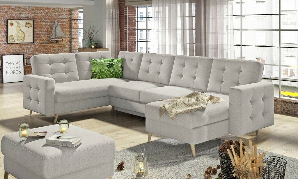 JVmoebel Ecksofa, U-Form Couch Wohnlandschaft Ecksofa Modern Design Sofa textil Stoff Grau