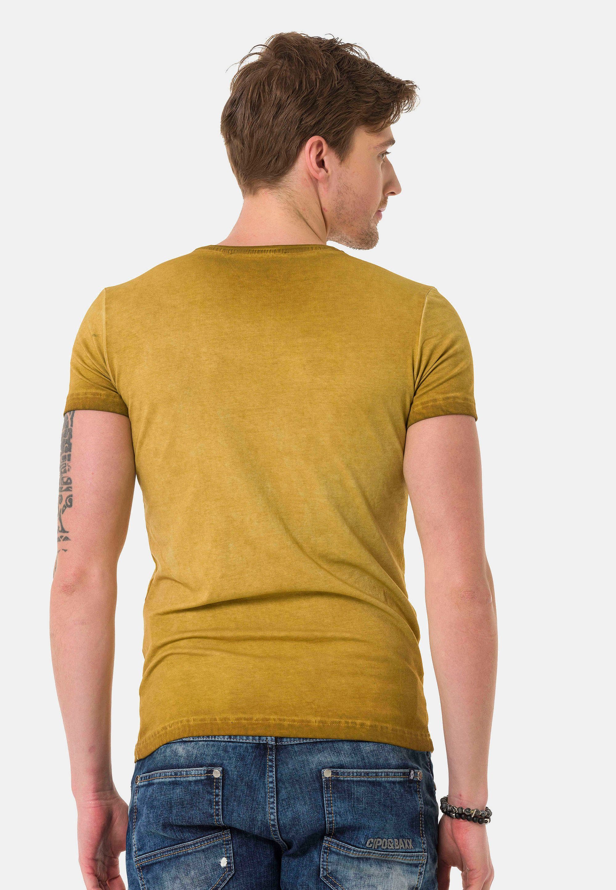 Cipo mit gelb & Aufdruck T-Shirt großem Baxx