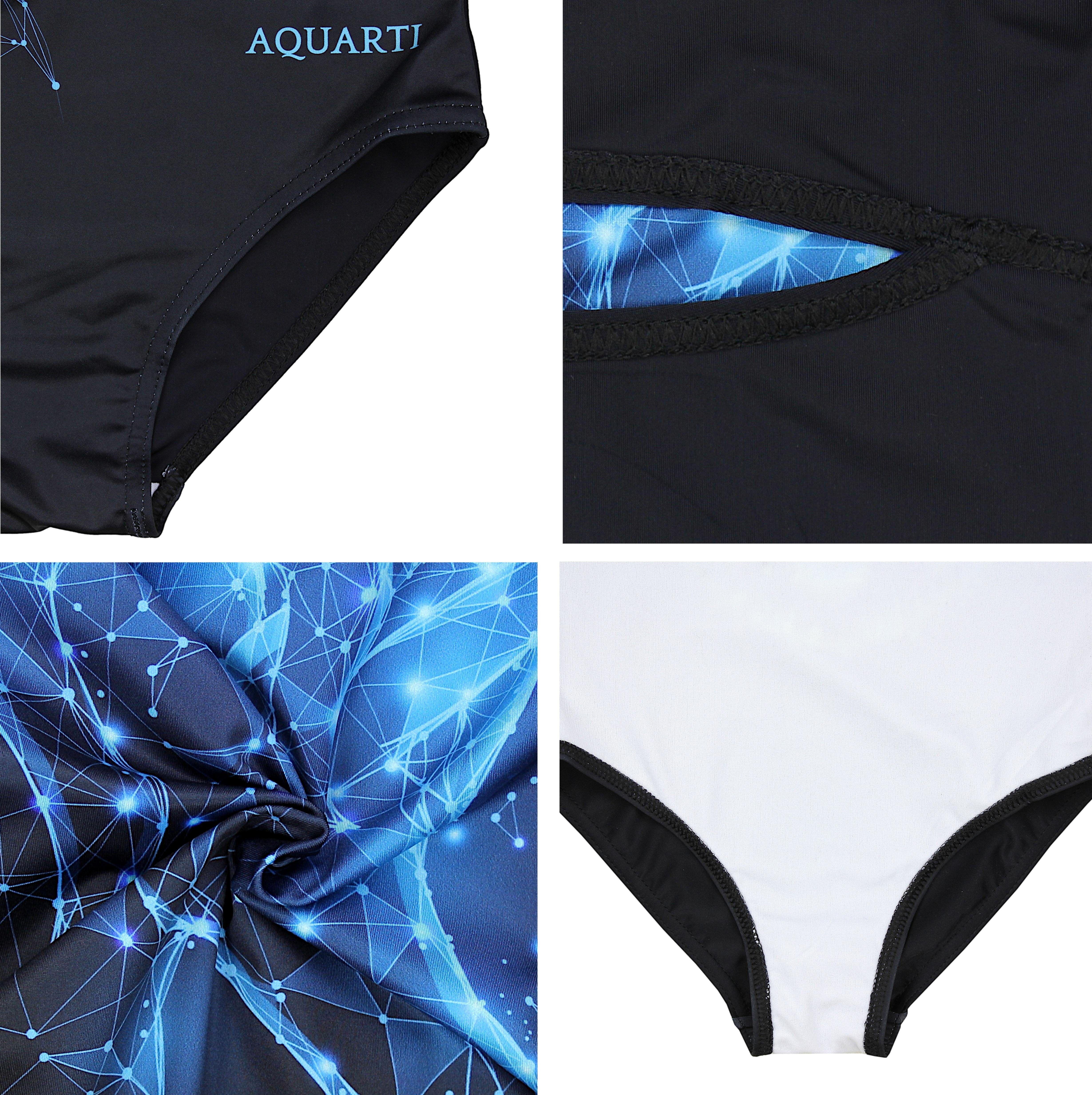 Aquarti Badeanzug Aquarti Mädchen Schwarz Print Einhorn Blau Ringerrücken Badeanzug mit 