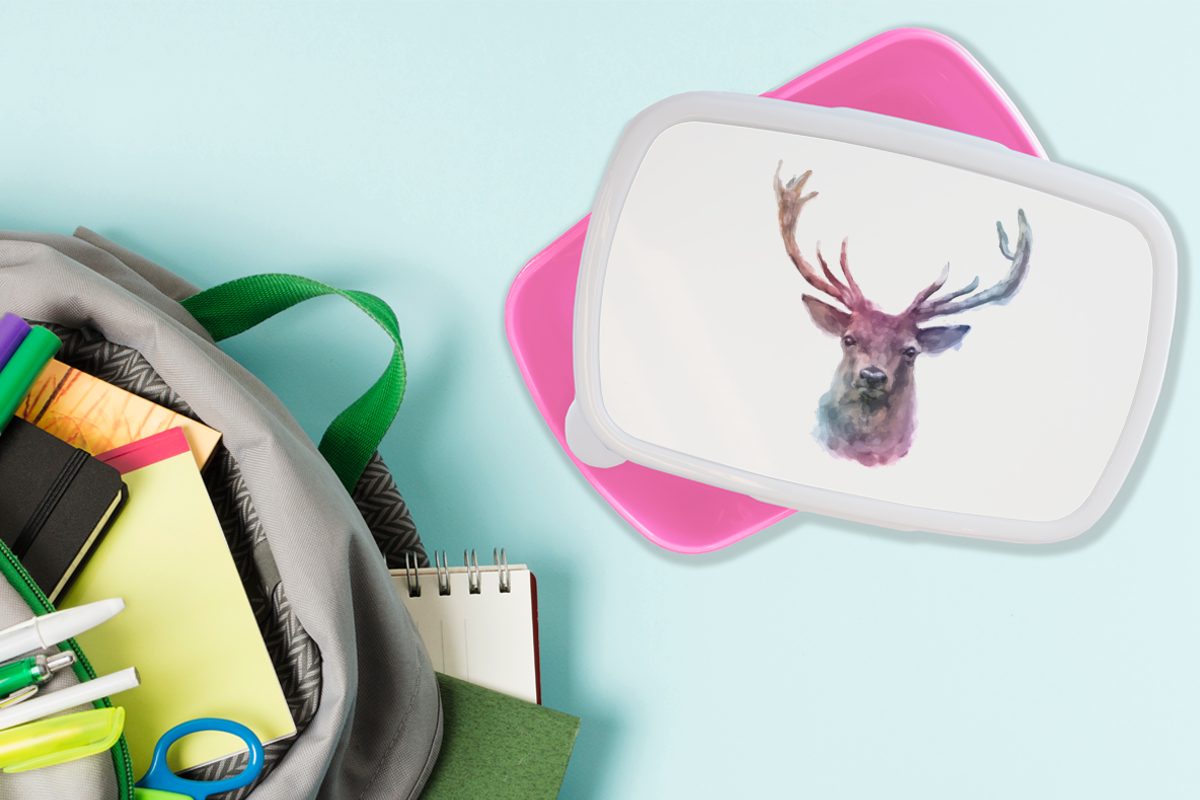 Kunststoff Kunststoff, Mädchen, (2-tlg), - Erwachsene, Farbe Farben, Rotwild für Kinder, MuchoWow Brotbox rosa - Lunchbox Brotdose Snackbox,