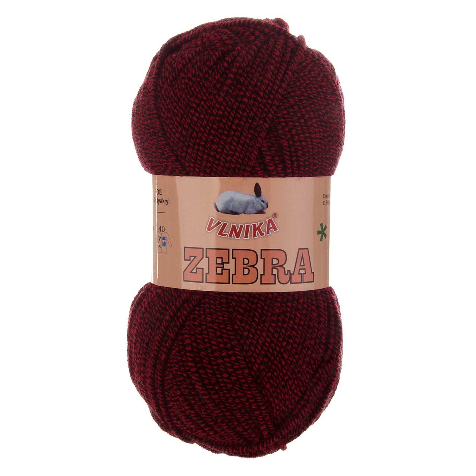 Thumbnail - VLNIKA 5 x 100g Strickgarn Vlnika Zebra zweifarbig Häkelwolle, 195 m, 429 rot schwarz