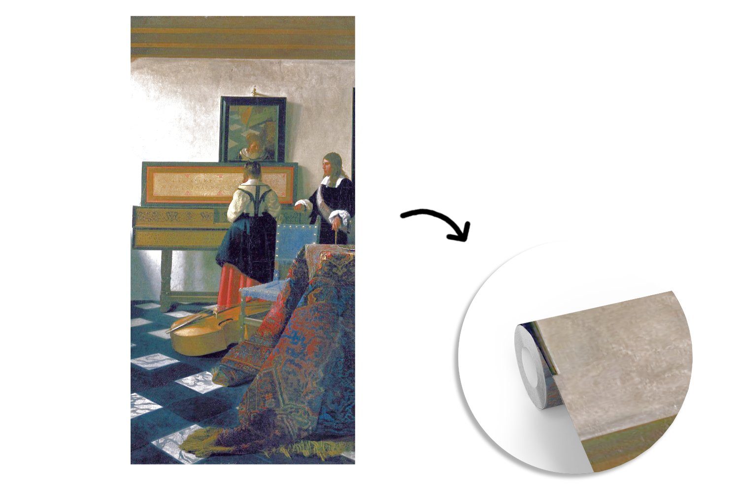 bedruckt, Matt, Vliestapete Musikstunde Vermeer, (2 Johannes Schlafzimmer Küche, Die Fototapete für Wohnzimmer - St), MuchoWow Fototapete