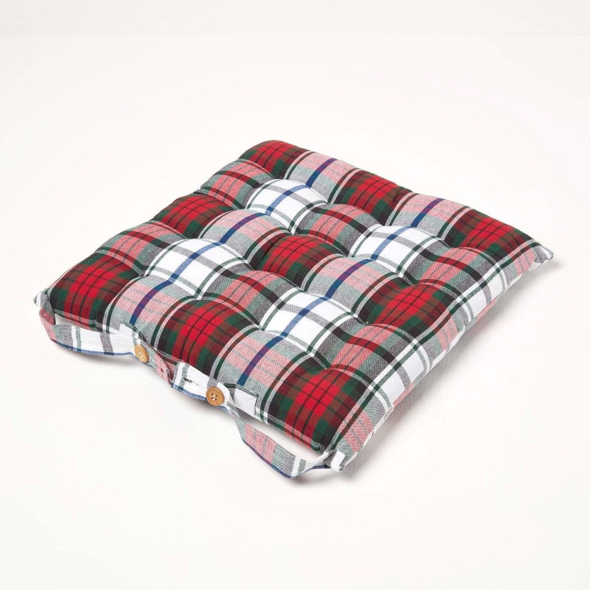 Homescapes Stuhlkissen Sitzkissen Macduff mit Schottenmuster, 100% Baumwolle, 4er-Set
