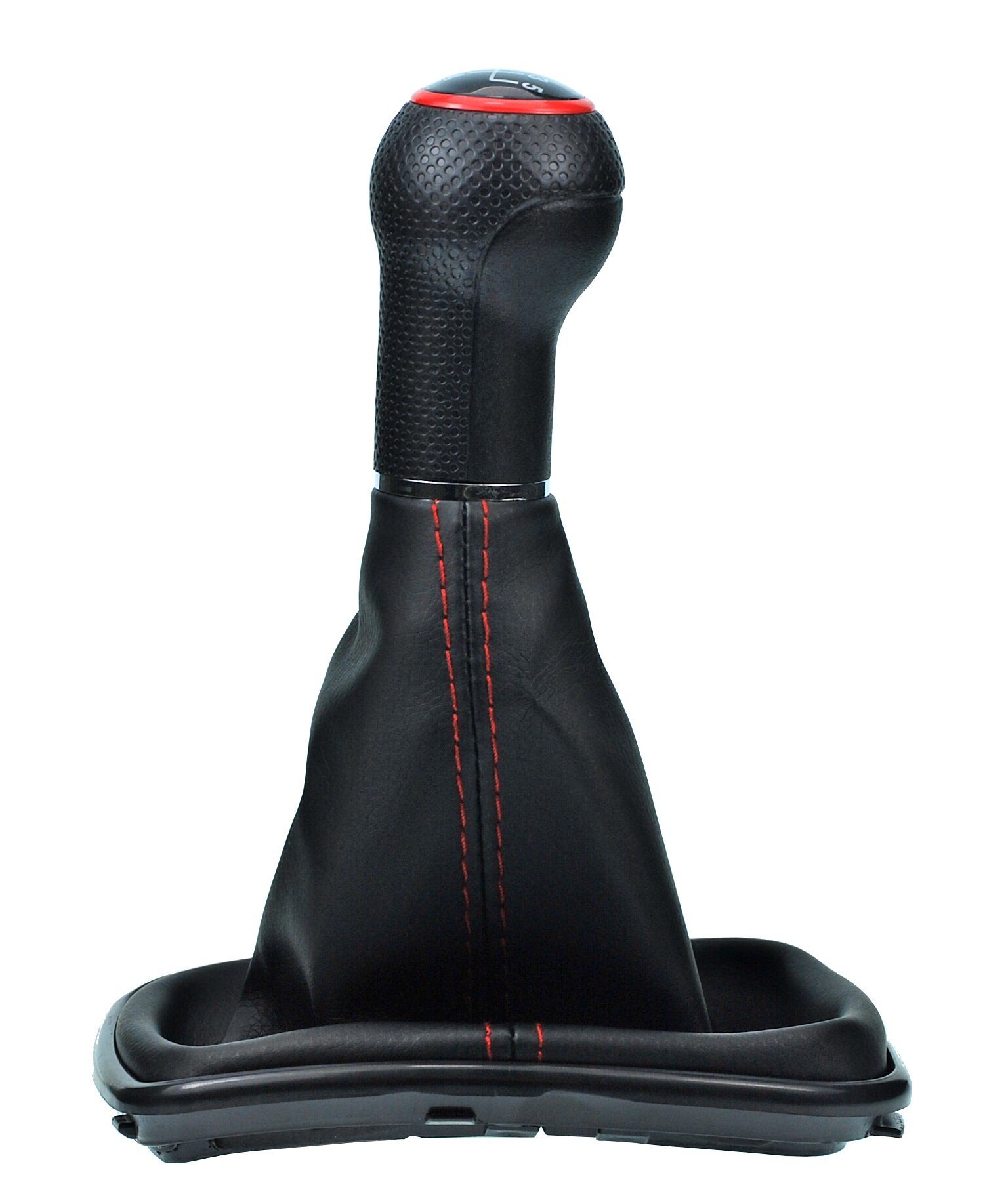 L & P Car Design Schalthebel Schaltsack Rot Schaltknauf Auto f. VW Golf 4 IV Bora Schwarz 23 mm (Set, 1 St., Schaltknauf + Schaltsack + Rahmen), Plug&Play Montage