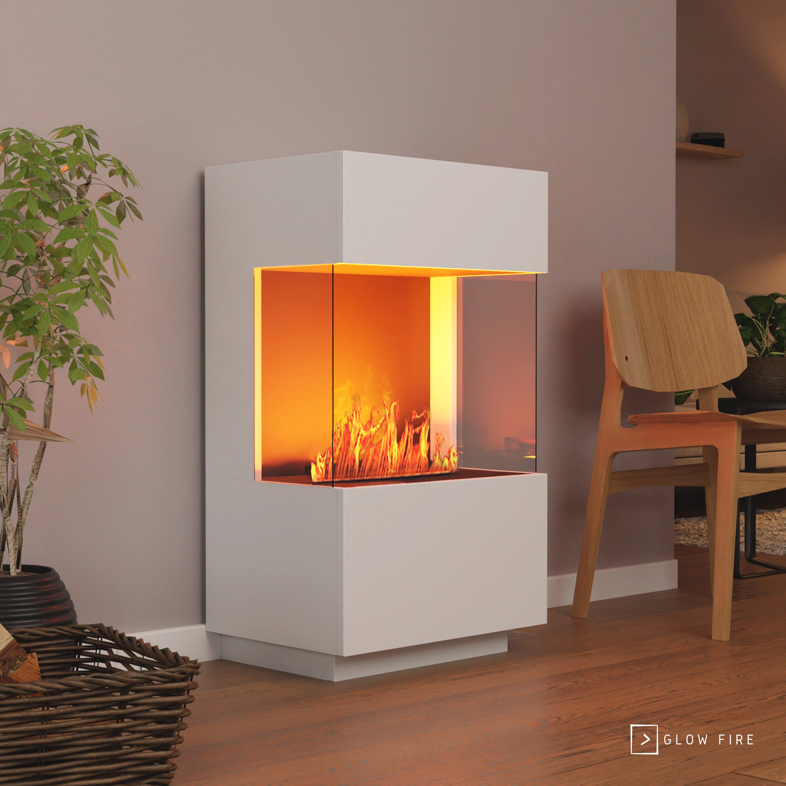 GLOW FIRE Elektrokamin OGF 1 Mini Wasserdampf Kamin, Standkamin, Elektrischer Kamin, Wasserdampfkamin mit 3D Feuer und Knisterfunktion