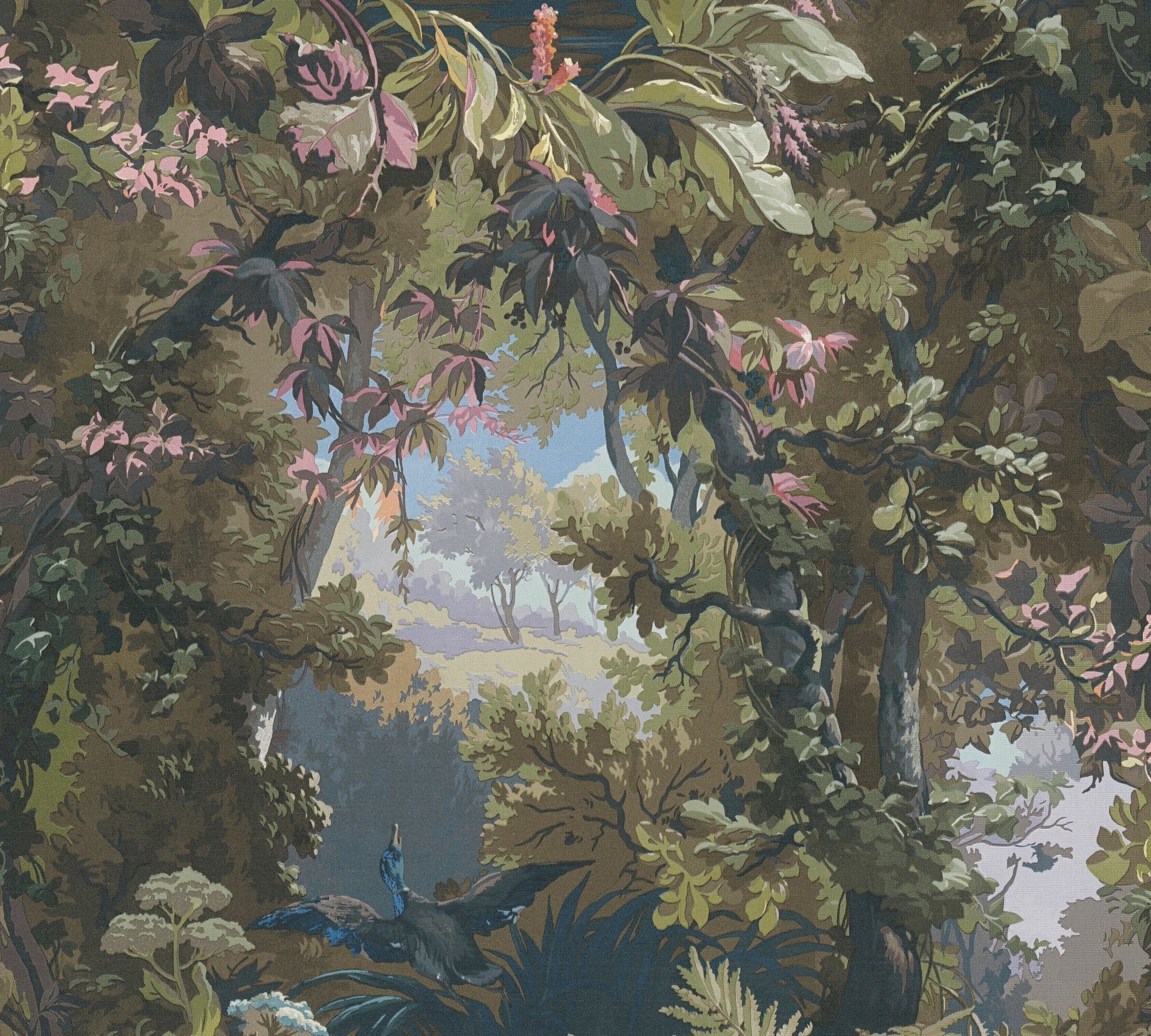 Wald blau/rosa/altgrün History Vogeltapete botanisch, Vliestapete of Création A.S. Art, Tapete