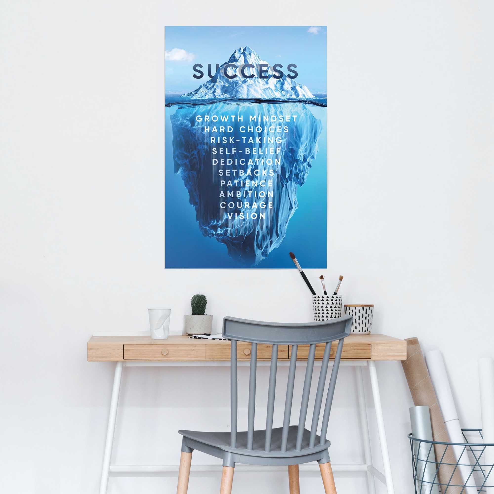 Reinders! Poster Erfolg hat Tiefe, Schriftzüge (1 St), Home Office - Blau - Bilderdruckpapier - Sprüche - 61x91,5 cm