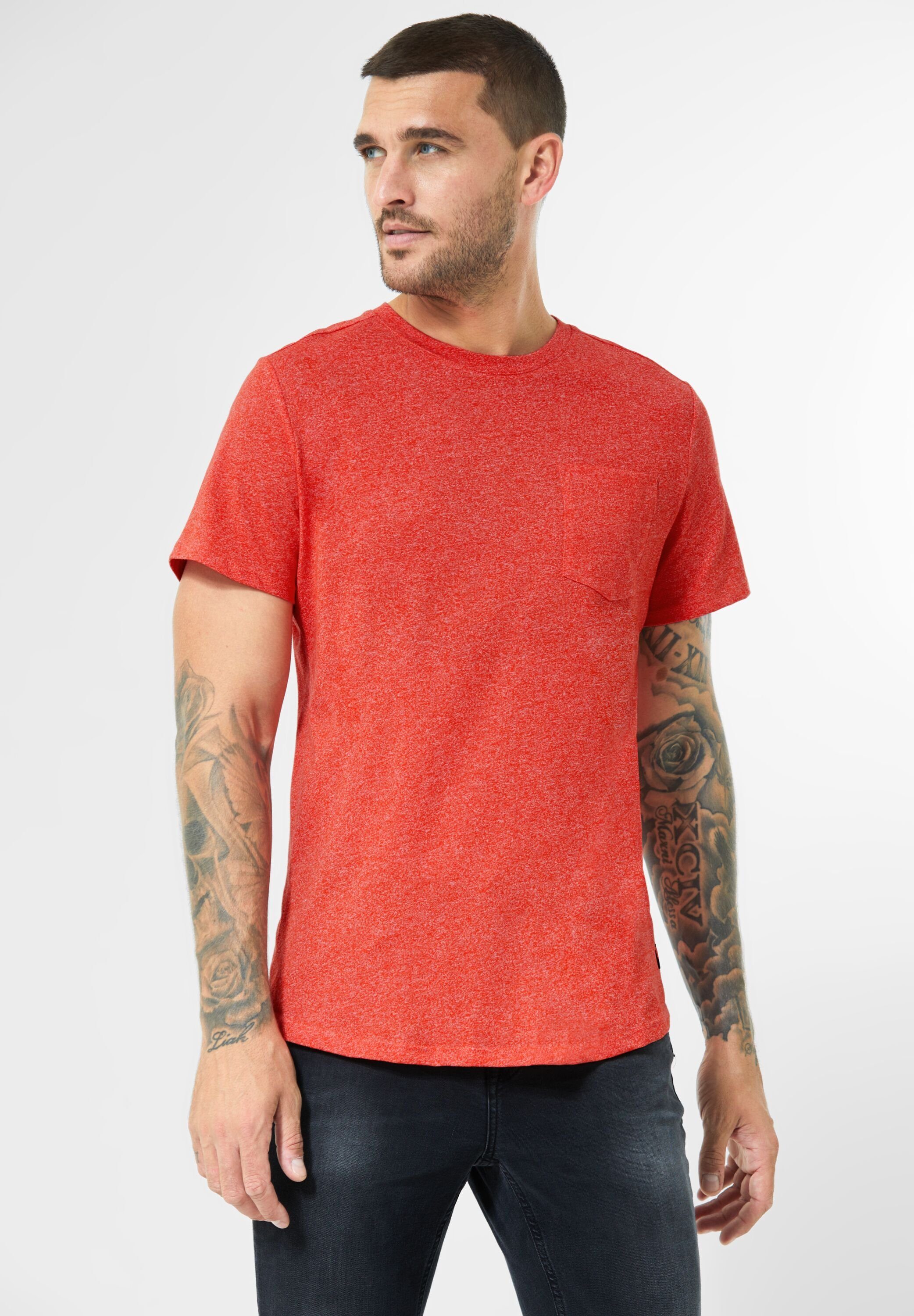 flame red T-Shirt Brusttasche MEN melange STREET mit ONE