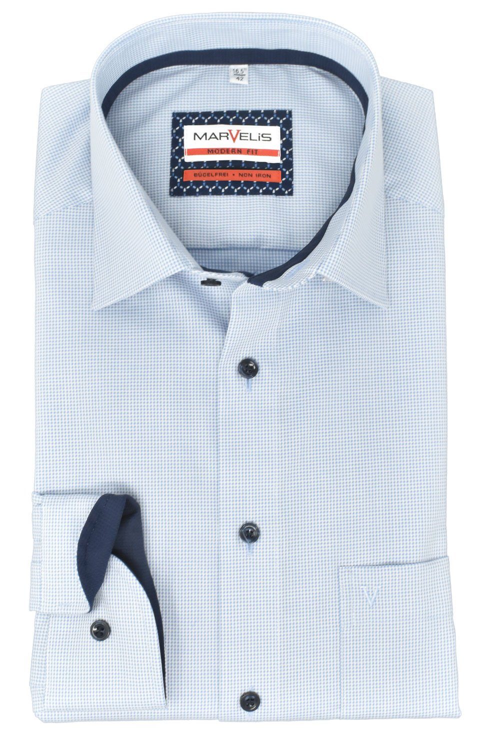 MARVELIS Businesshemd Businesshemd - Modern Fit - Langarm - Struktur - Hellblau | Klassische Hemden