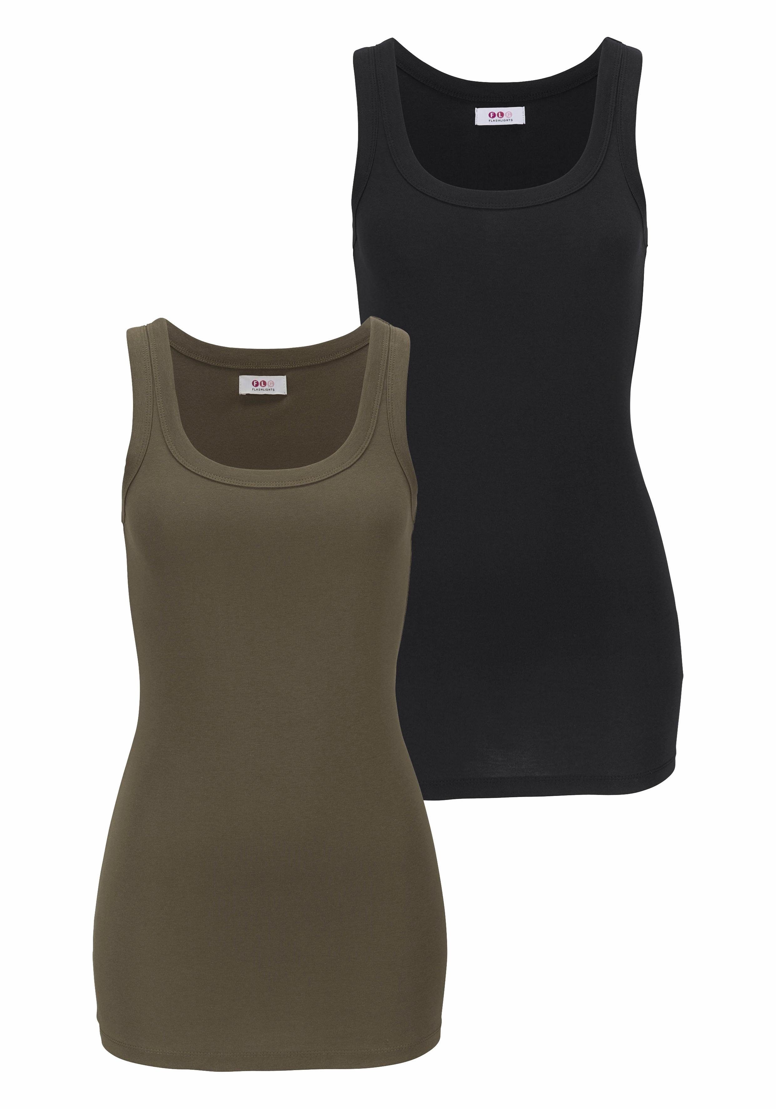 Flashlights Tanktop (Packung, 2er-Pack) in Longform khaki, schwarz-uni-uni