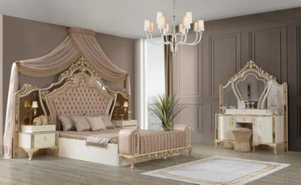 JVmoebel Schlafzimmer-Set Schlafzimmer Komplettes Bett 2x Nachttische Kommode mit Spiegel, (4-St), Made in Europa