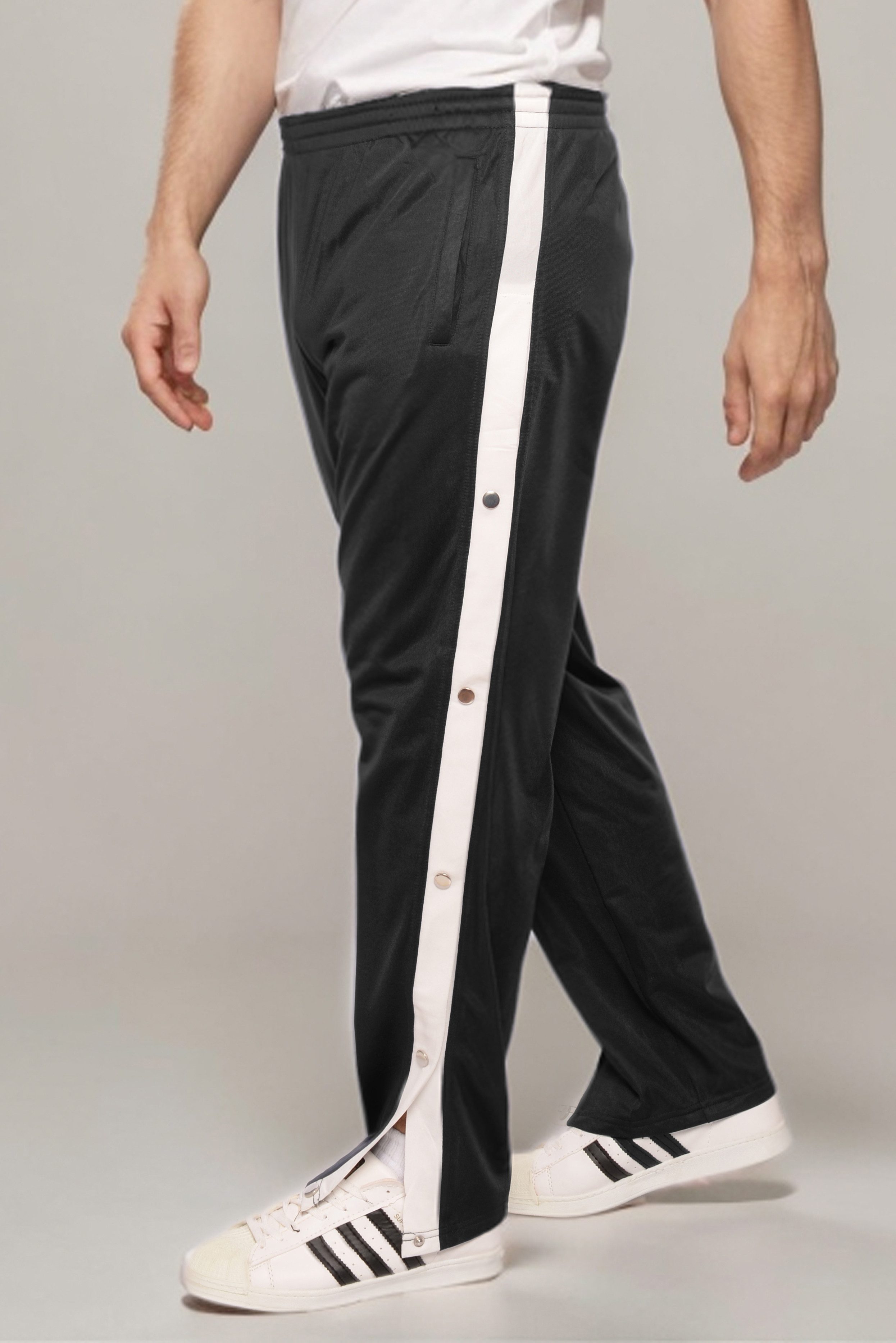 Kendindza Collection Jogginghose Knopfhose Jogginghose mit Druckknöpfen Sporthose Herren Relaxhose Tunnelzug, Gummibund, Streifen, Knöpfe