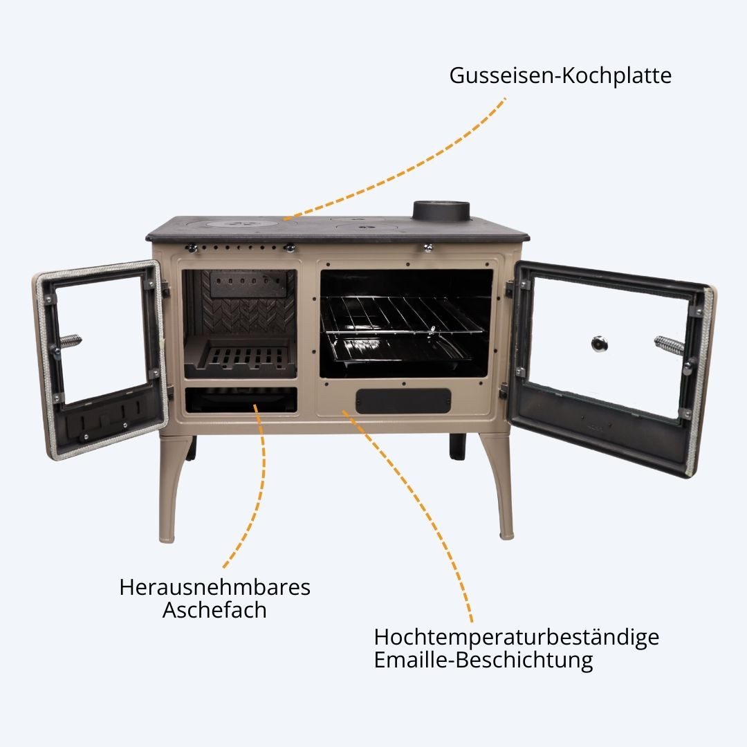 365 Kaminofen 365® Küchenherd Cook Lite beige emailliert 8,5 kW Gusseisen A+, 8,5 kW
