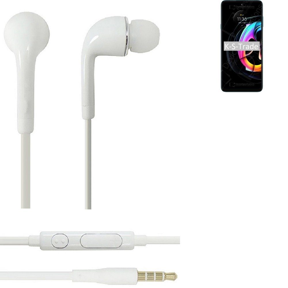 K-S-Trade für Motorola Edge 20 Fusion In-Ear-Kopfhörer (Kopfhörer Headset mit Mikrofon u Lautstärkeregler weiß 3,5mm)