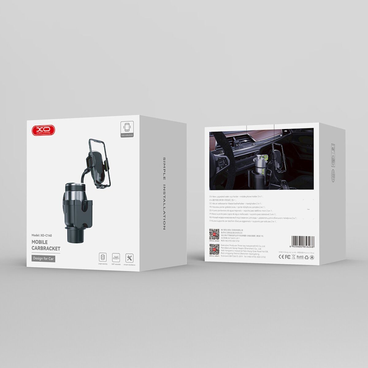XO Smartphone-Halterung C140 Handyhalterung Schwarz mit flexiblem Arm und Getränkehalter, (bis 6,9 Zoll, Einzelartikel, Einzelartikel, Flexible Halterung mit zu – Bild 3 von 5