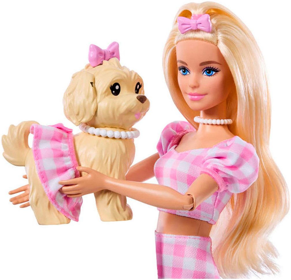 Barbie Anziehpuppe im Zwillingslook mit Schleife und Haustier