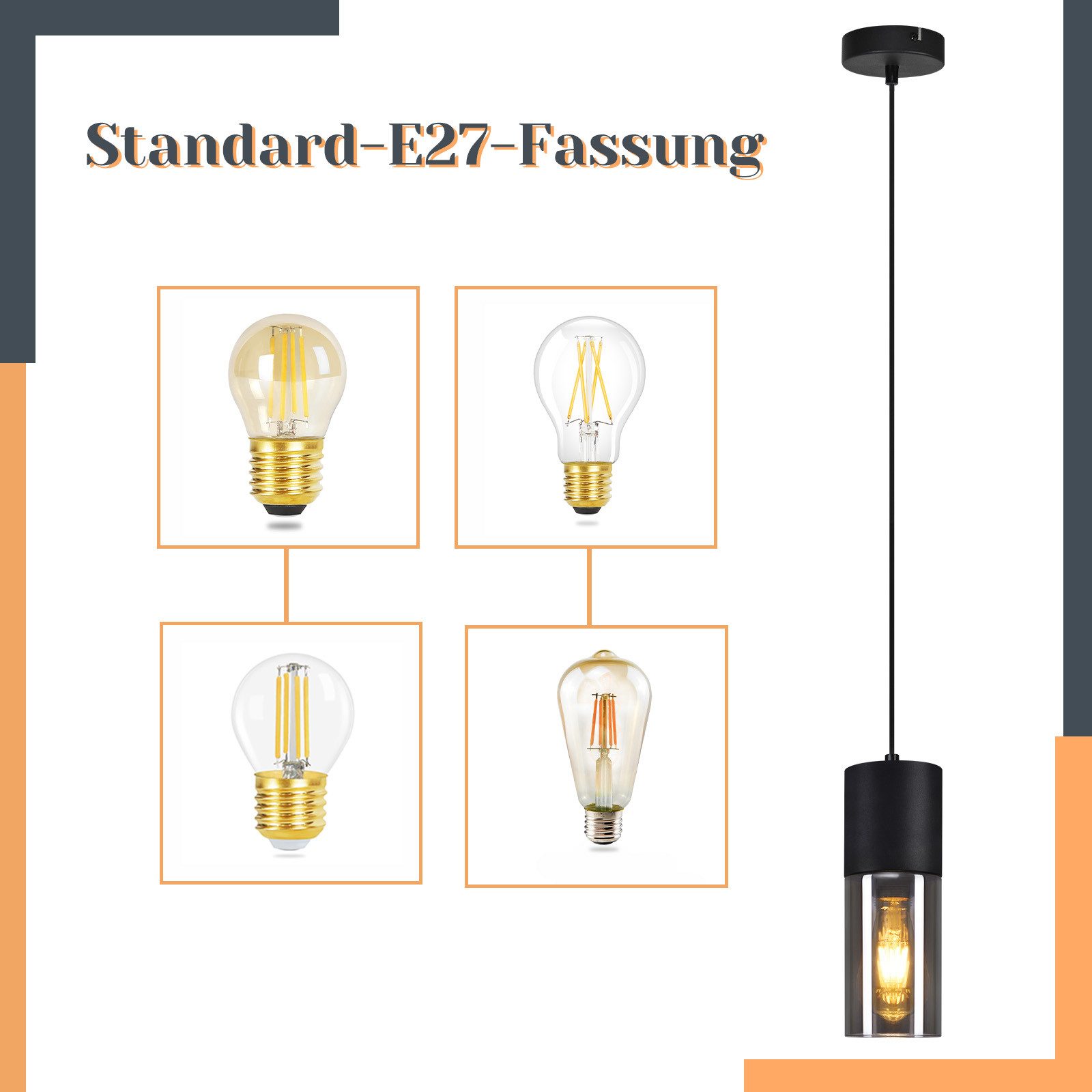 Nettlife Pendelleuchte Schwarz Esstisch E27 1/3/4 Flammig Glasschirm Hängeleuchte, LED wechselbar, Esstisch Wohnzimmer Schlafzimmer