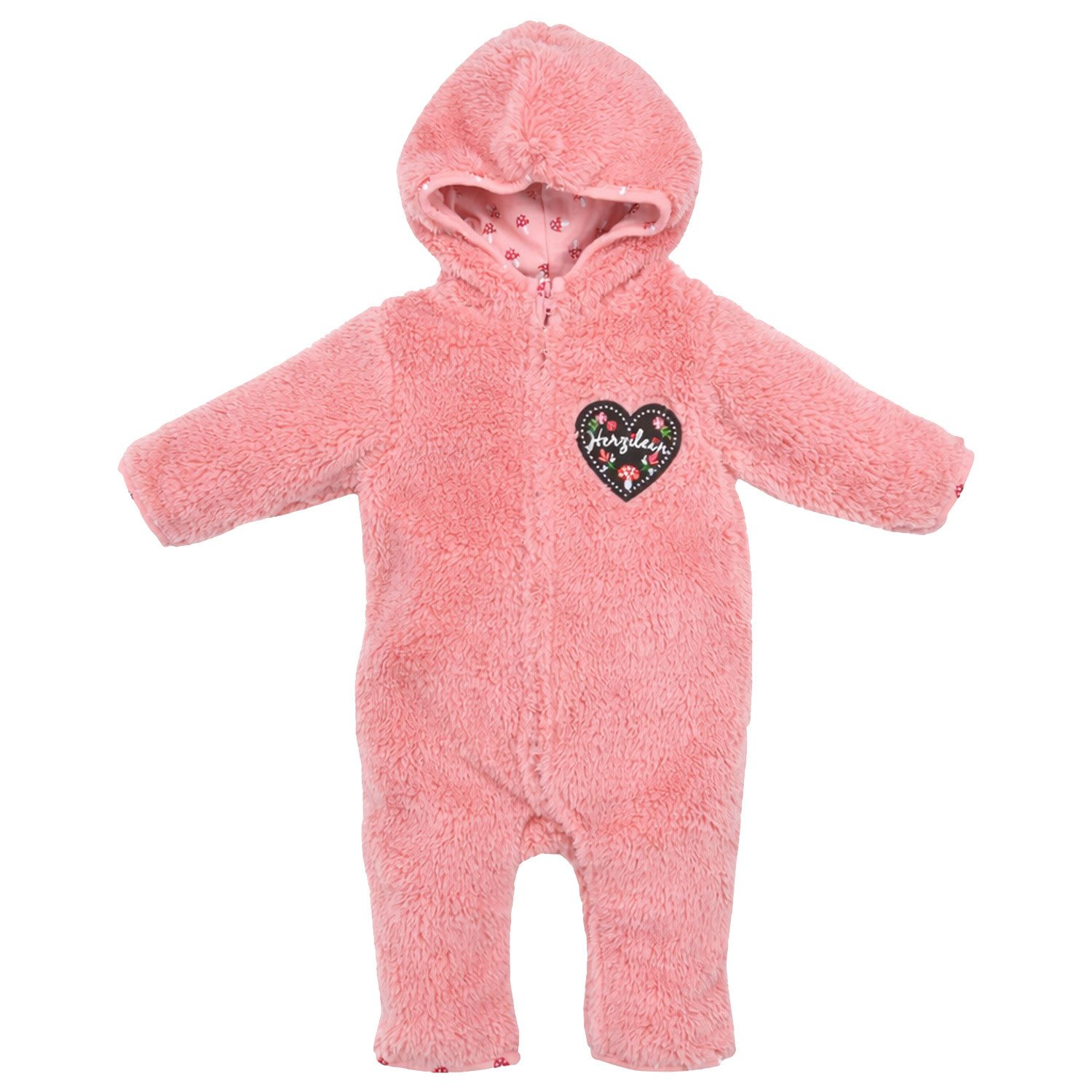 BONDI Strampler Baby Mädchen Kuschel Overall 'Herzilein' Rosa