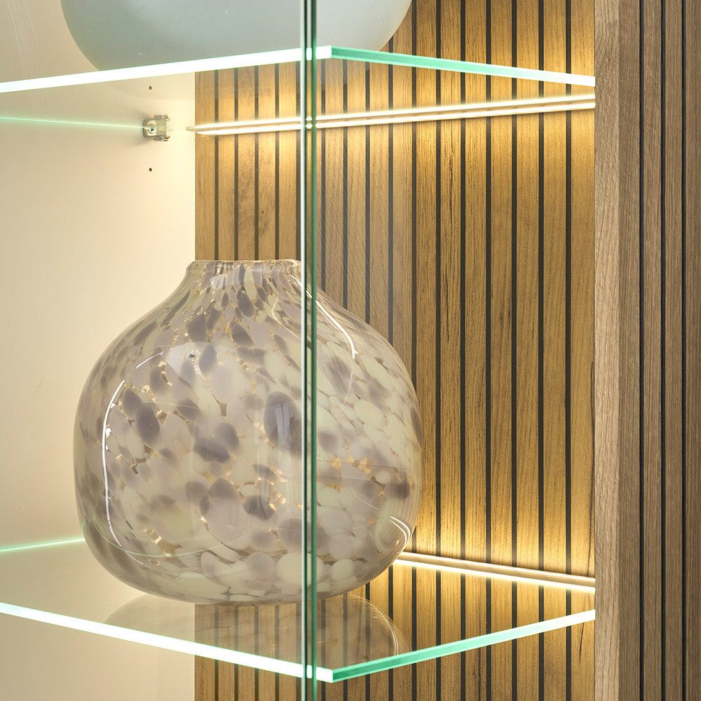 Lomadox Vitrine HUNTER-61 Vitrine Standvitrine weiß matt Eiche gerillt Bele günstig online kaufen