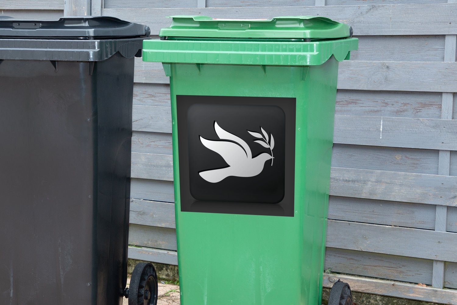MuchoWow Wandsticker Eine Illustration einer Container, Hintergrund Sticker, schwarzem Mülleimer-aufkleber, (1 Mülltonne, Taube auf St), Abfalbehälter