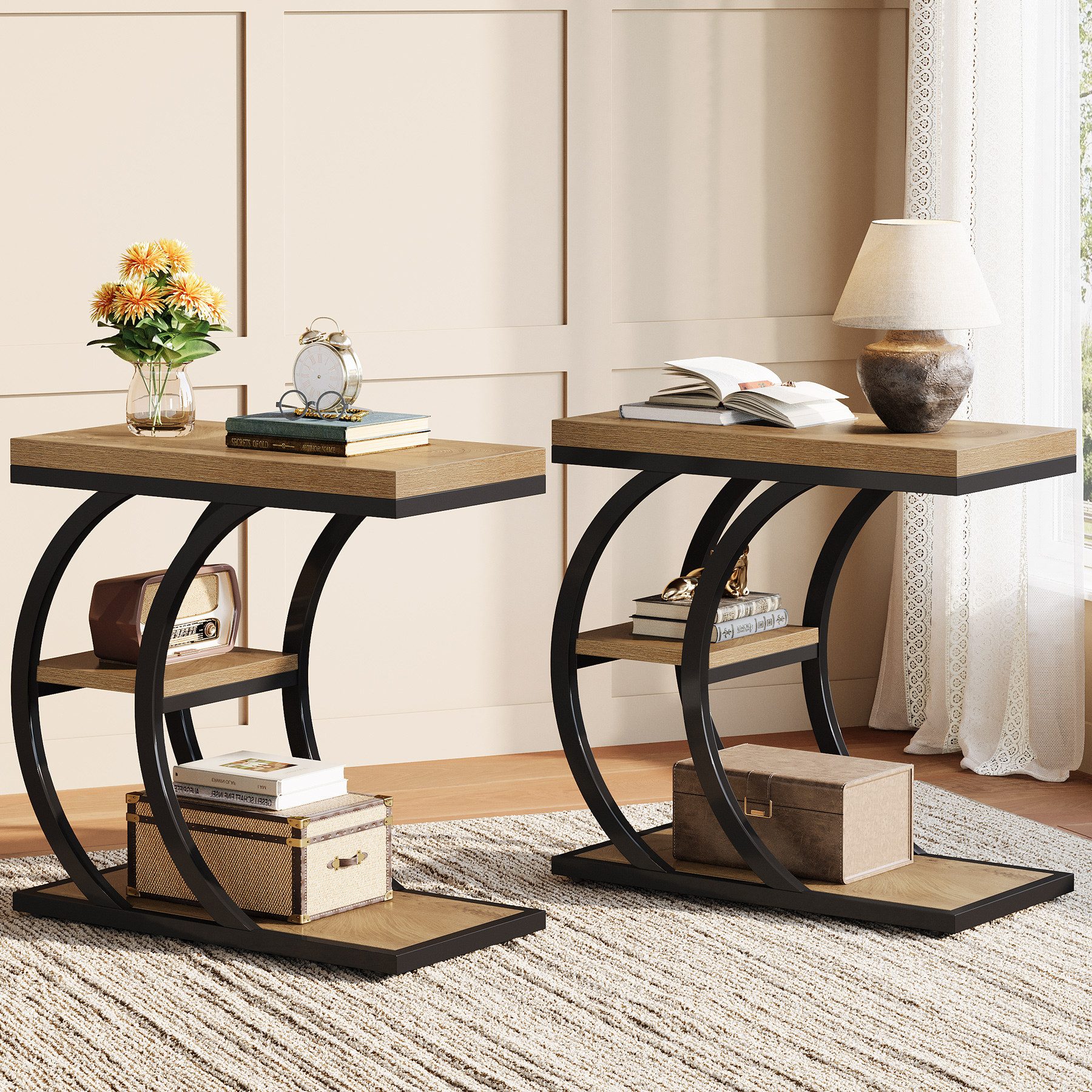 Tribesigns Beistelltisch 3-stufiger schmaler C-förmiger Couchtisch günstig online kaufen