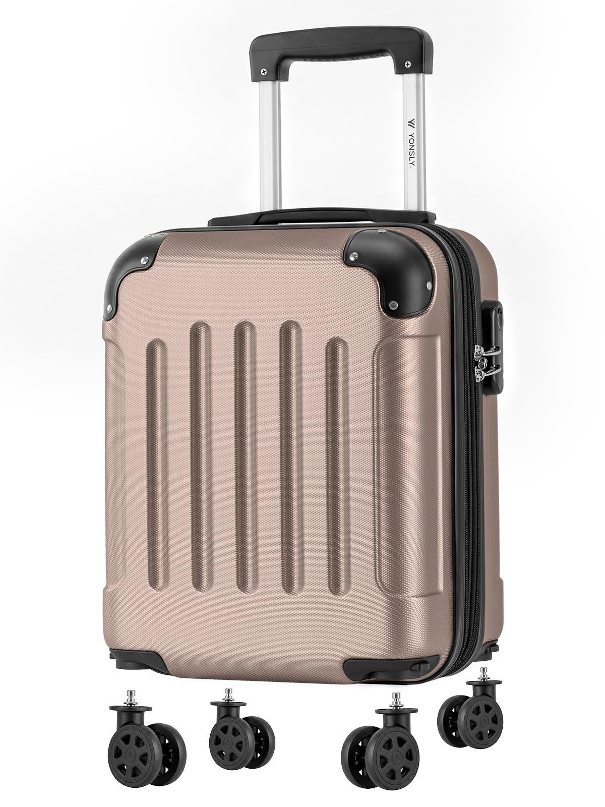 YONSLY Handgepäckkoffer Kabinenkoffer Reisekoffer Trolley mit abnehmbaren Rollrädern, 4 Rollen, ABS-Hartschale mit Zahlenschloss und ergonomischem Gummigriff