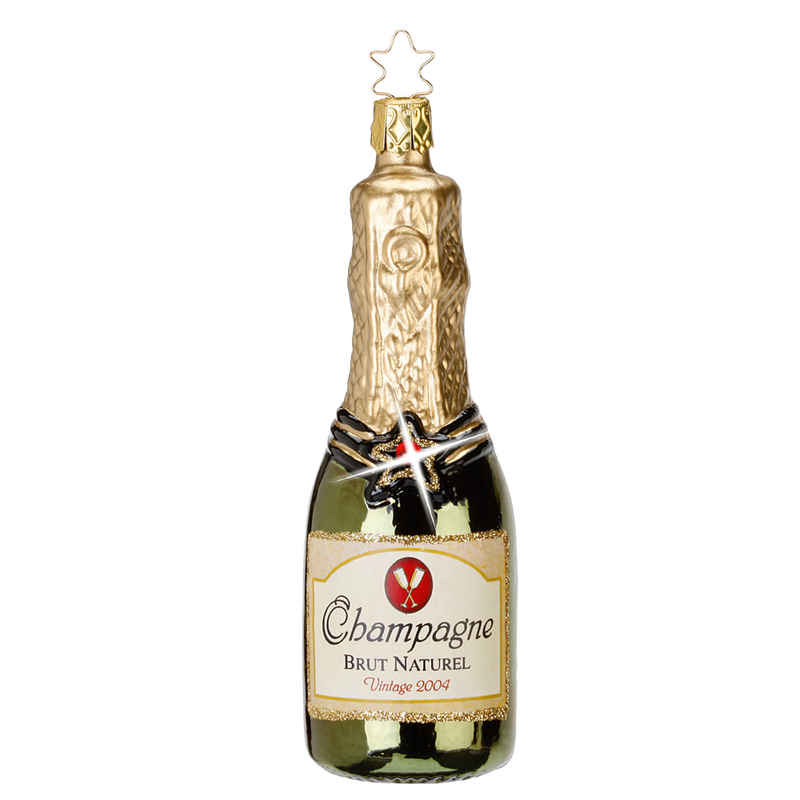 Christbaumschmuck Champagner 12,5cm (1-tlg), mundgeblasen, handbemalt