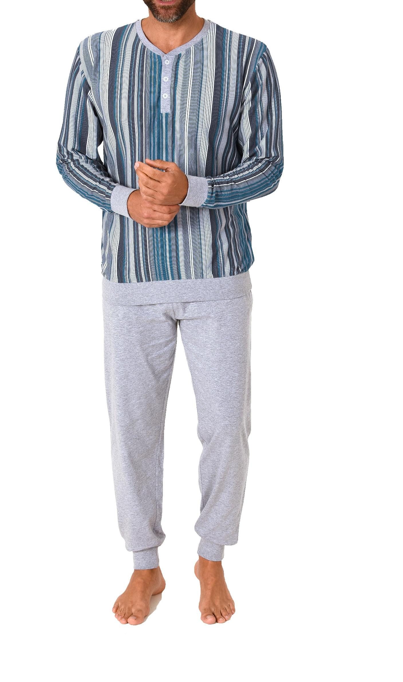 Normann Pyjama Herren Schlafanzug in Streifenoptik, Bündchen und Knopfleist günstig online kaufen