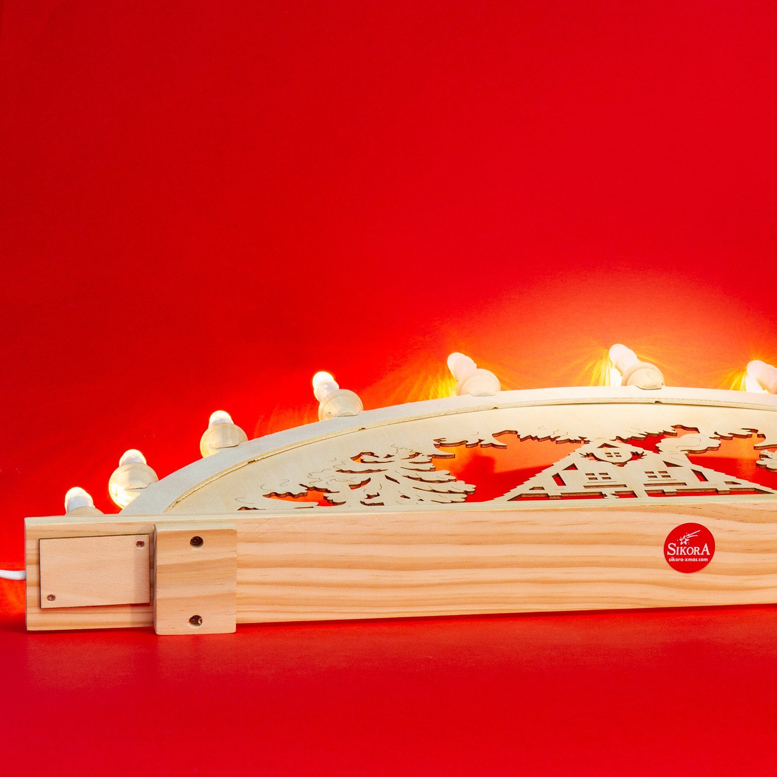 SIKORA Schwibbogen LB57-10 XL Lichterbogen Motiv Waldhaus mit 10 Kerzen B:71cm, Innen Deko mit LED Beleuchtung und klassischem Weihnachtsmotiv – Bild 3 von 4