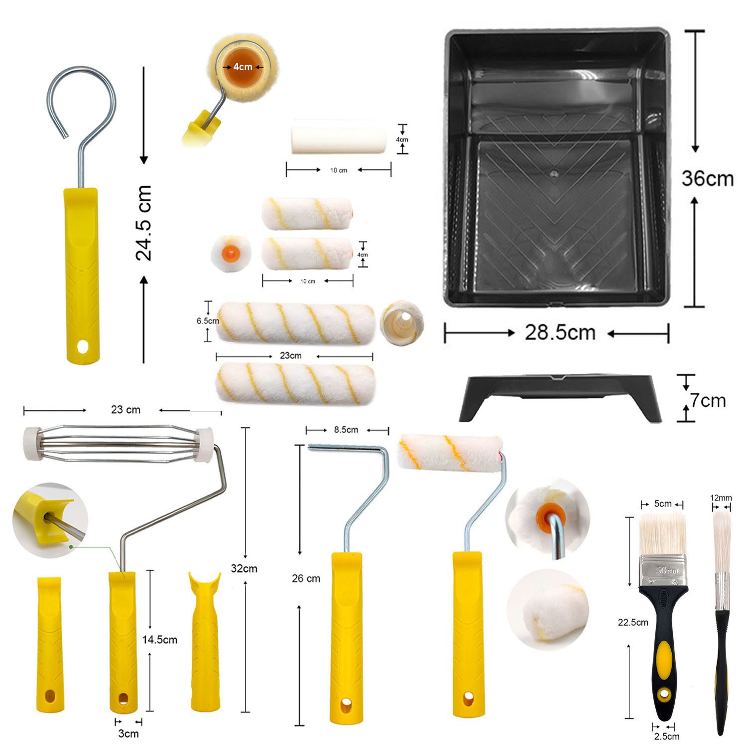 SURFOU Farbroller Set Malerset Streichen Farbwalze Bügel Mit 10-Teiliger, 23cm/10cm Rollenunterstützung und MalerwalzeLackierwalze