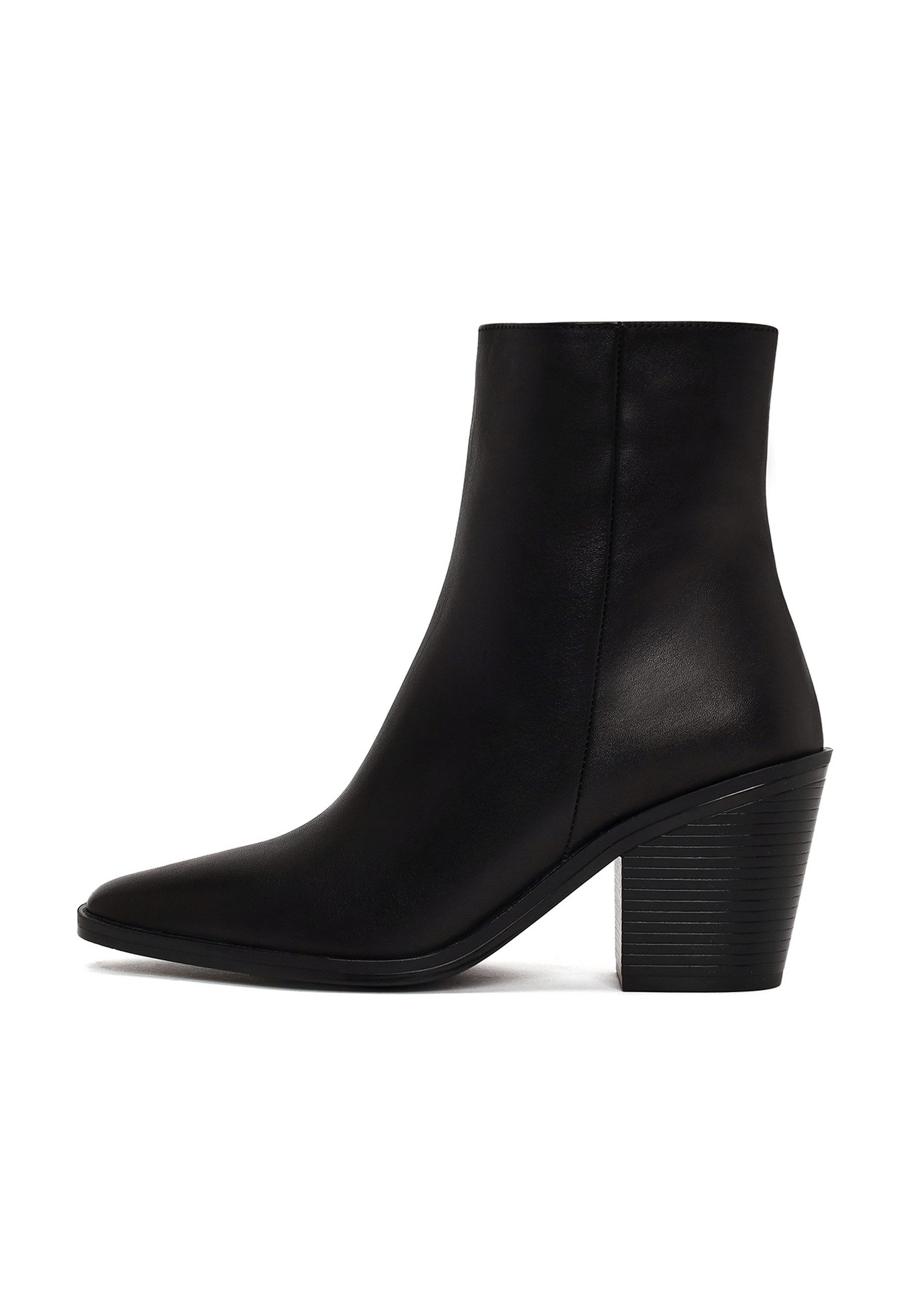 Derimod Leder Western Stiefeletten Mit Blockabsatz Cowboy Boots Echtes Leder Obermaterial, Textilfutter, Thermosohle, Blockabsatz