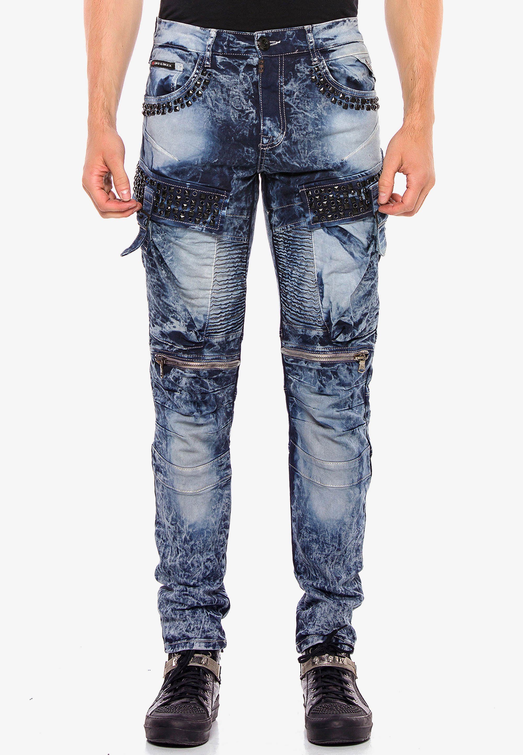 Cipo & Baxx Bequeme Regular Fit blau Taschen in mit Edelstein Jeans