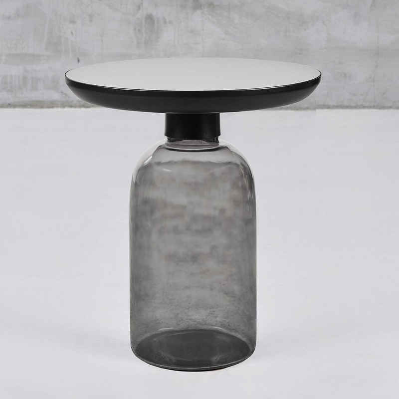 carla&marge Couchtisch Tilpha (runder Beistelltisch mit Platte aus dunkelgrauem Spiegelglas), Fuß aus grauem Glas