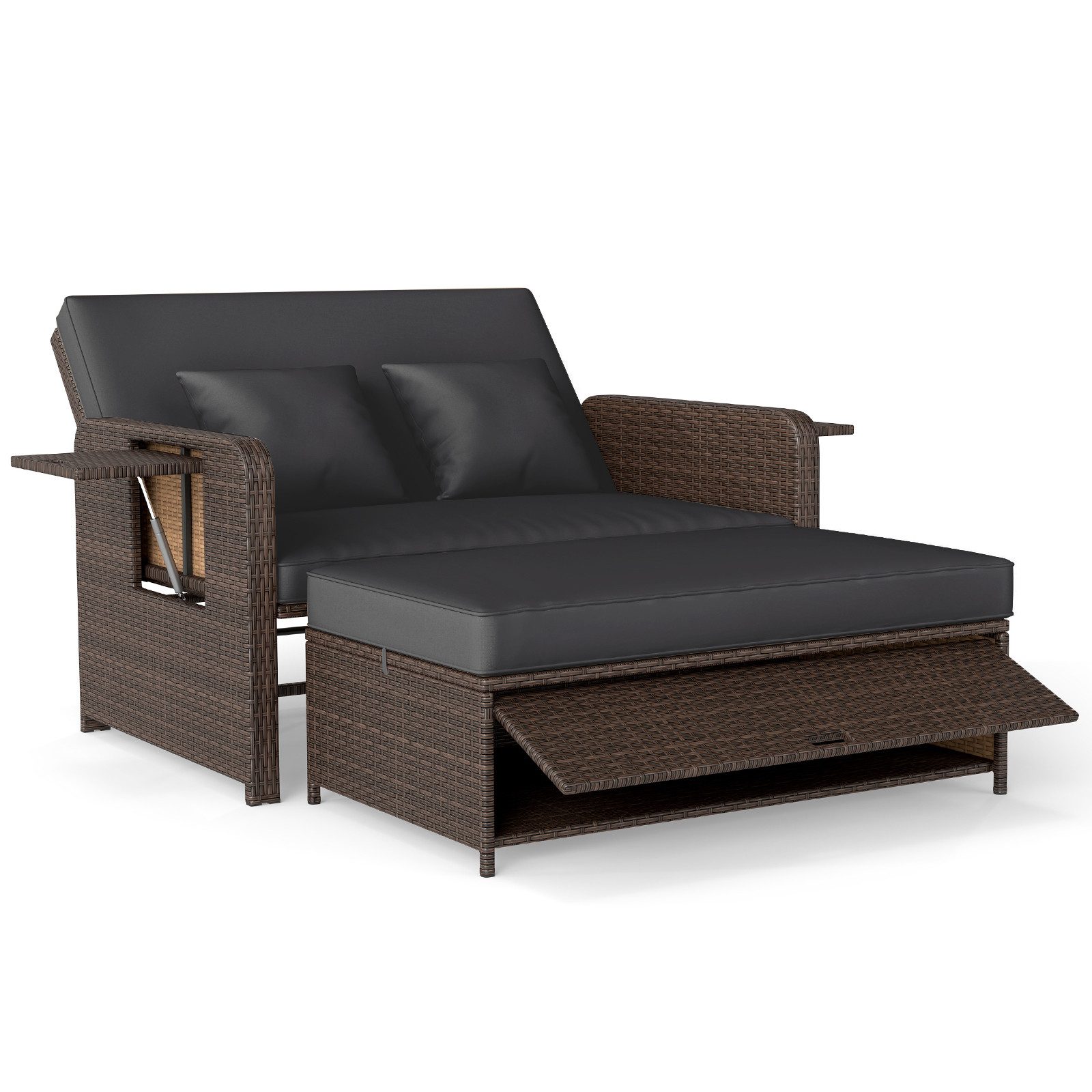 COSTWAY Loungebett, Rattan, 2-Personen, 3 in 1, mit verstellbarer Rückenlehne