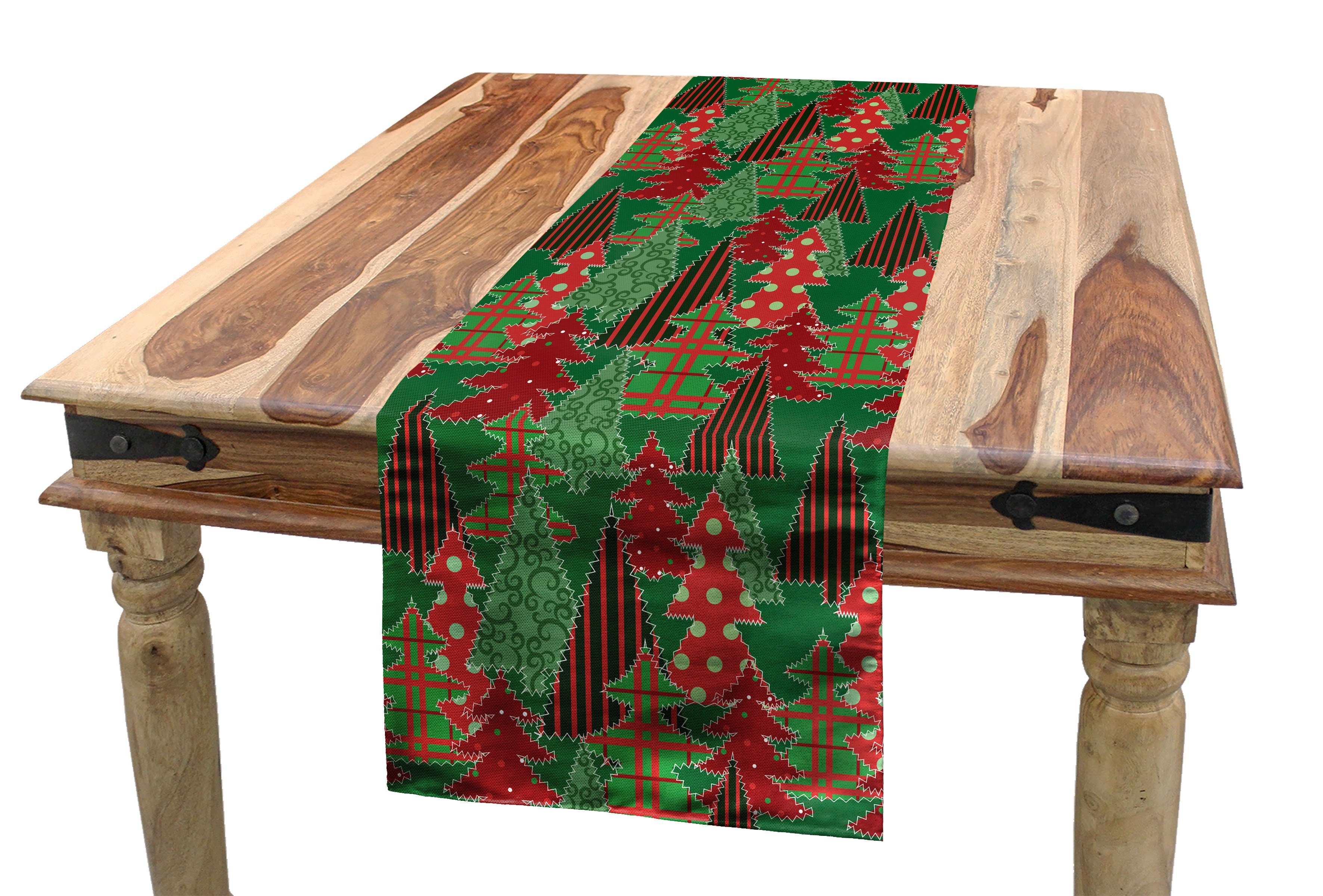 Abakuhaus Tischläufer Esszimmer Küche Rechteckiger Dekorativer Tischläufer, Weihnachten Baum Pines Swirl Dot