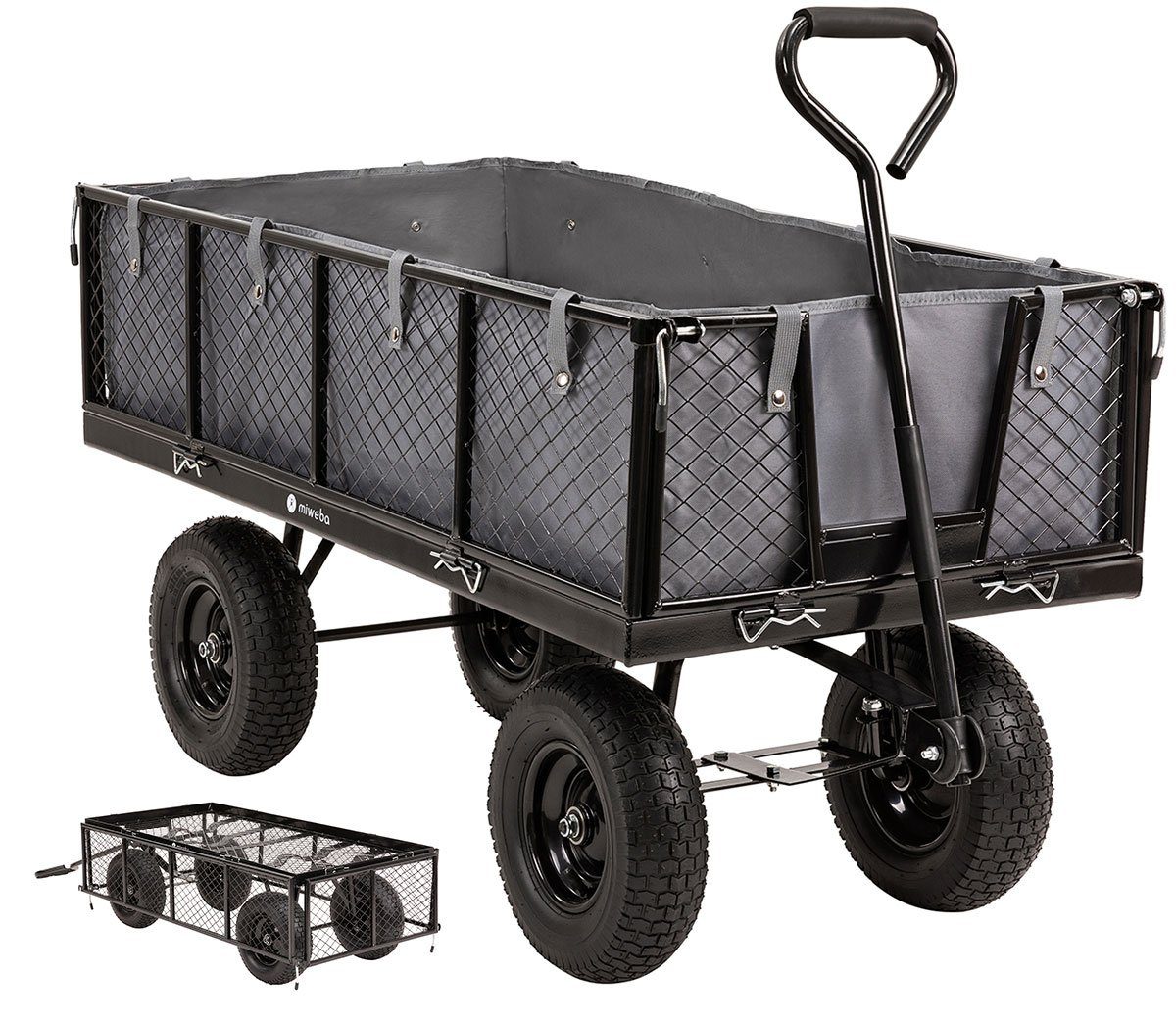 miweba Bollerwagen kompakter Handwagen Gartenwagen MB-700 (bis 700 Kg/220 Liter - Klappbare Wände - Kippfunktion - Anhängerfunktion, 2-tlg., Plane herausnehmbar), Gerätewagen - Faltwagen - Transportkarre - Handkarren