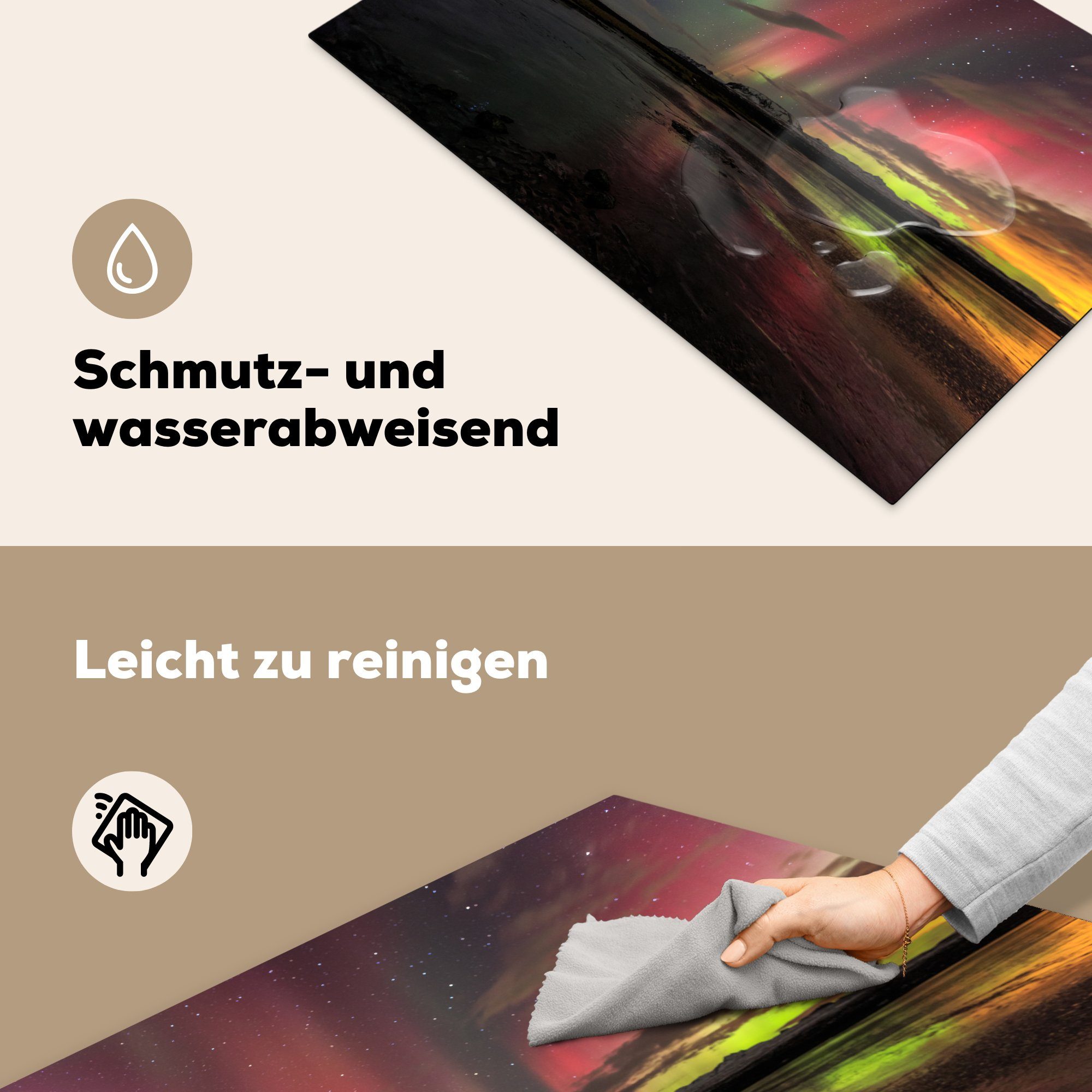 MuchoWow Ceranfeldabdeckung die Farben, cm, für küche, (1 Schutz Induktionskochfeld Nordlichter Herdblende-/Abdeckplatte - Island - 81x52 Vinyl, tlg),