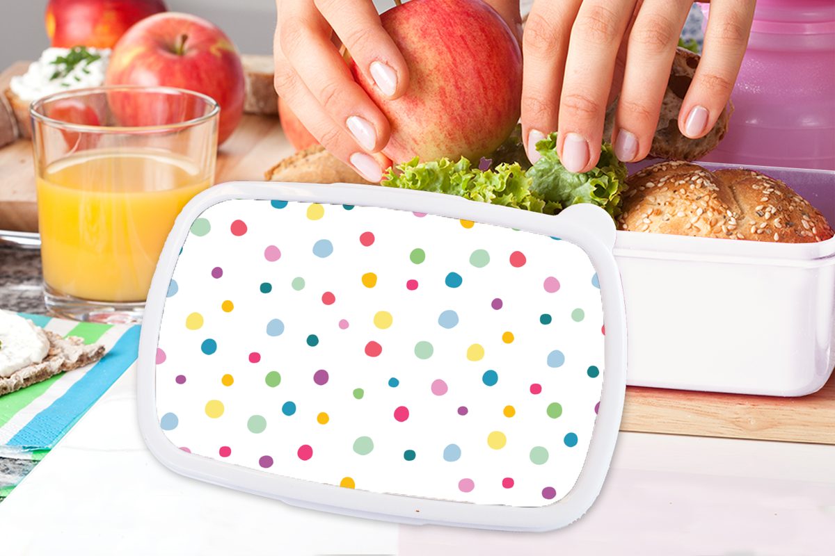 Kunststoff, - Mädchen für Kinder Brotdose, weiß für und Jungs (2-tlg), Punkte Lunchbox Muster, MuchoWow Erwachsene, Konfetti und Brotbox -