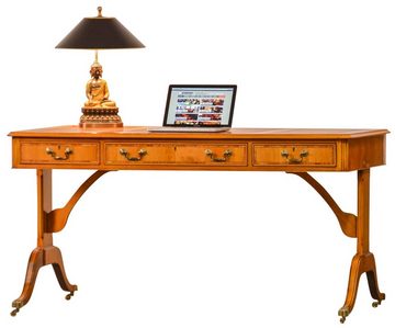 Kai Wiechmann Schreibtisch Bureau Plat Eibe 156 cm, hochwertiger Bürotisch, englischer Writing Table auf Rollen, beidseitig verwendbar