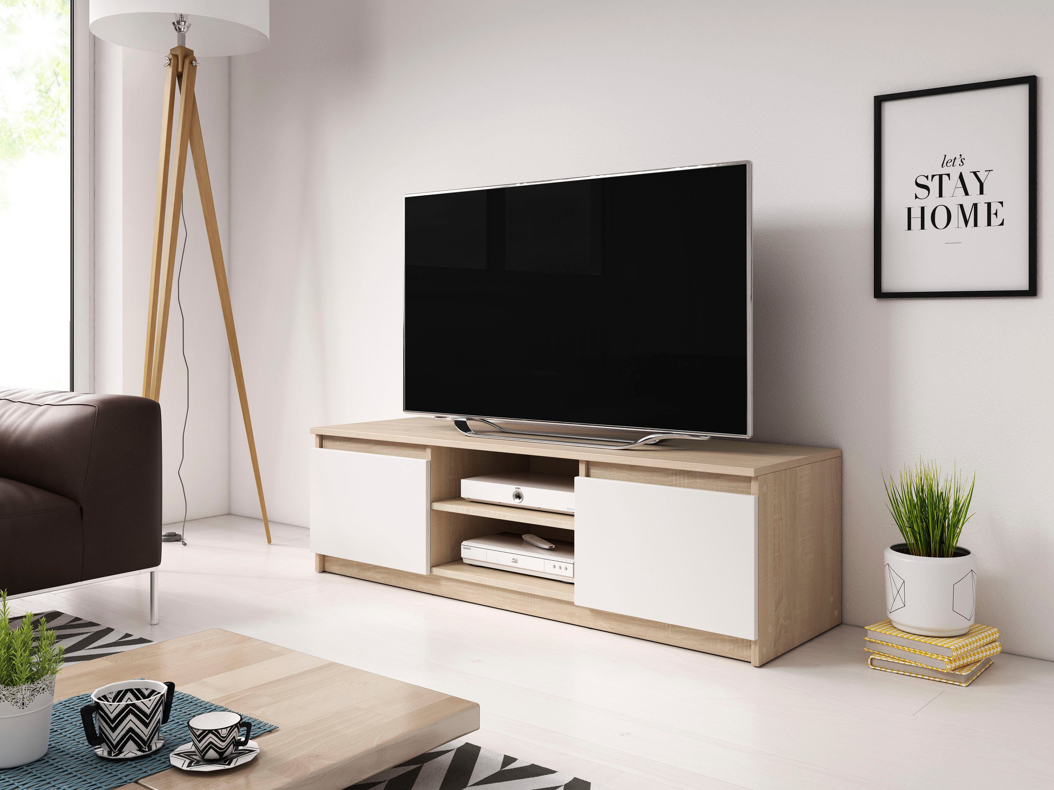 Home affaire Lowboard DINGO, zeitloser TV-Schrank, TV-Board Breite 120 cm, grifflose Fernsehschrank