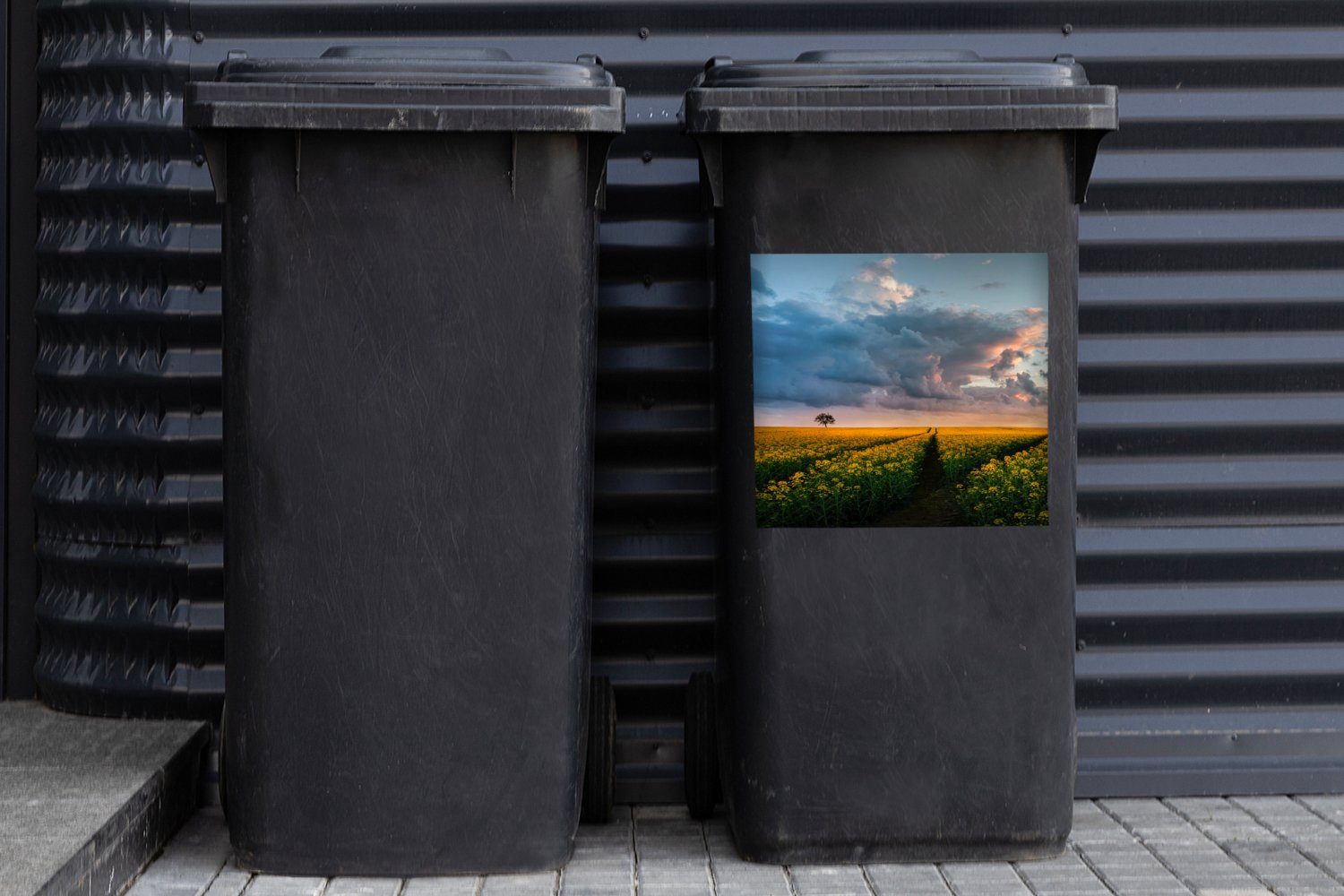 - Sonnenuntergang Abfalbehälter (1 Blumen Container, St), MuchoWow Mülleimer-aufkleber, Mülltonne, - Wandsticker Sticker, Gelb