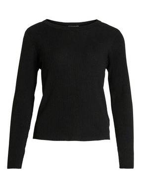 Vila Strickpullover Gerippter Longsleeve Pullover Feinstrick Sweater Shirt VIABELLA 6908 in Schwarz